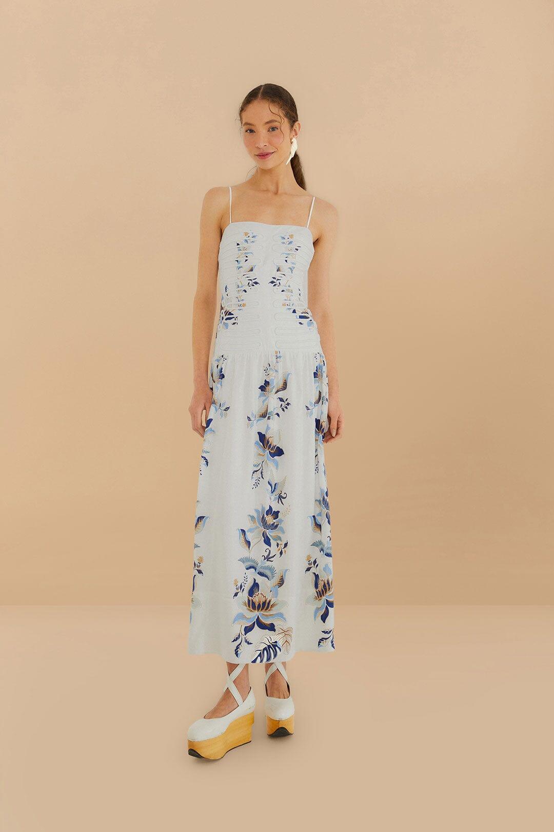 Off-White Mystic Blue Lotus Dreamscape LENZING™ ECOVERO™ Euroflax™ Midi Dress Product Image