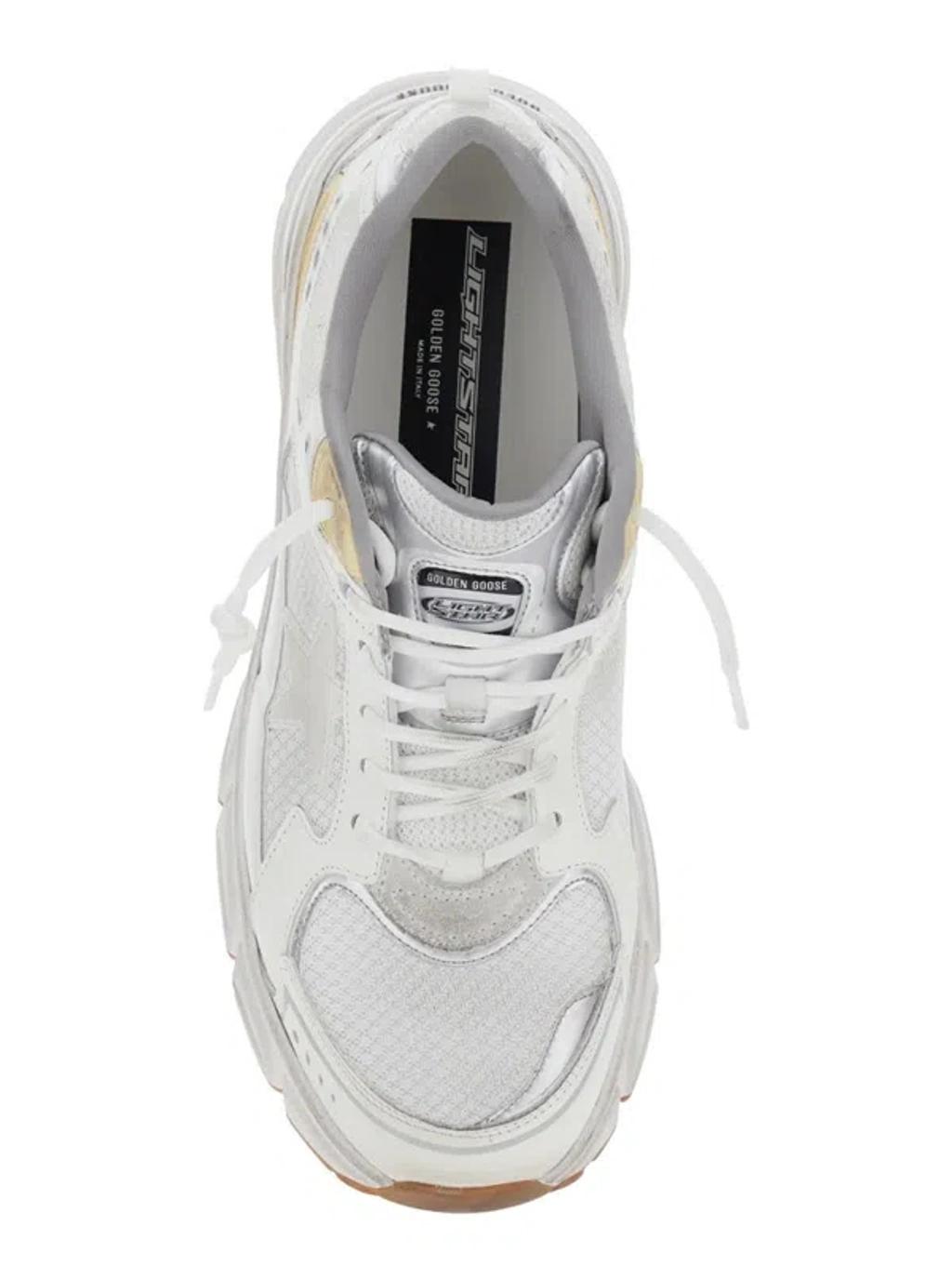 GOLDEN GOOSE Lightstar Leather Net And Suede Upper Sneakers With Tpu Star Net Heel In White Product Image