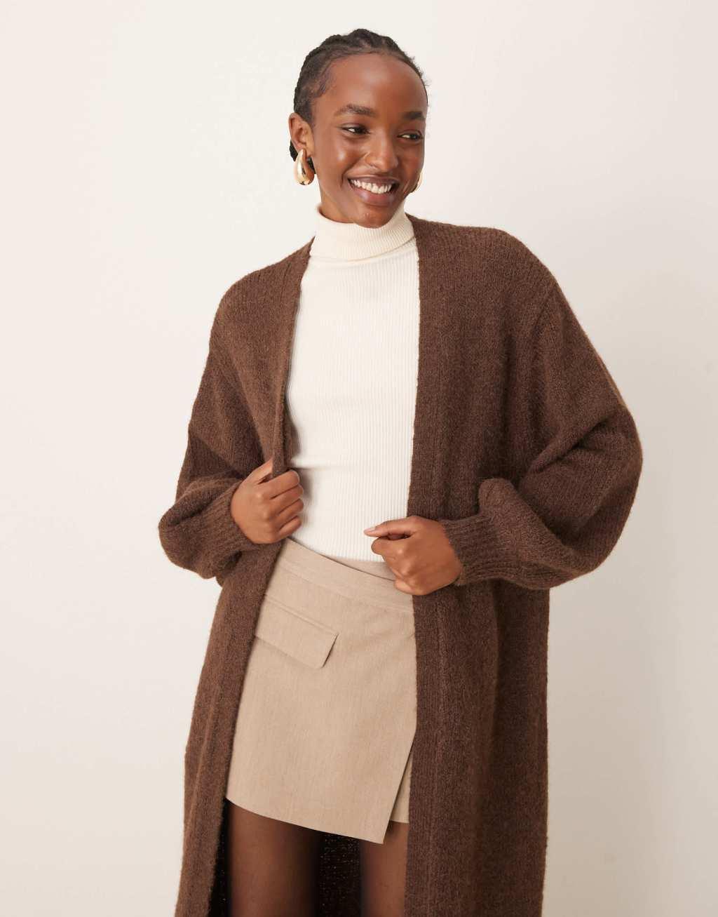 Miss Selfridge maxi cardigan in chocolate Product Image