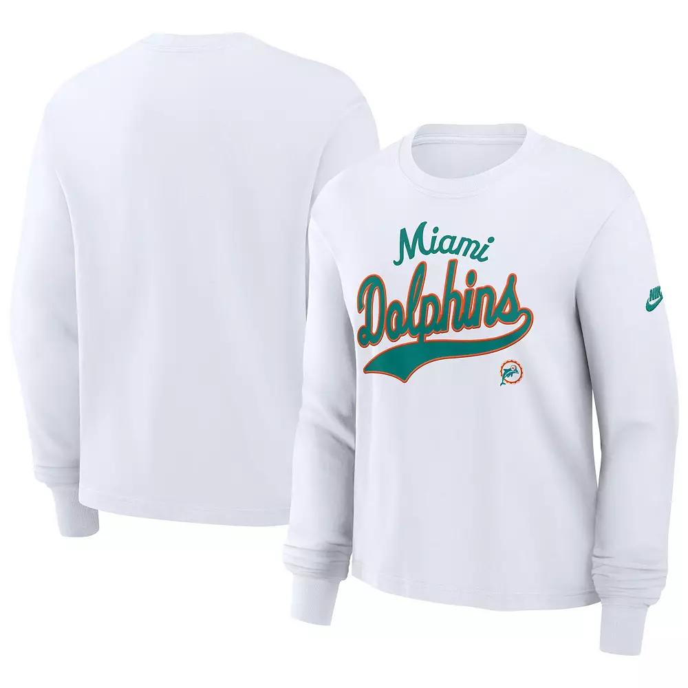 Women's Nike White Miami Dolphins Essential Long Sleeve Boxy T-Shirt,  Product Image