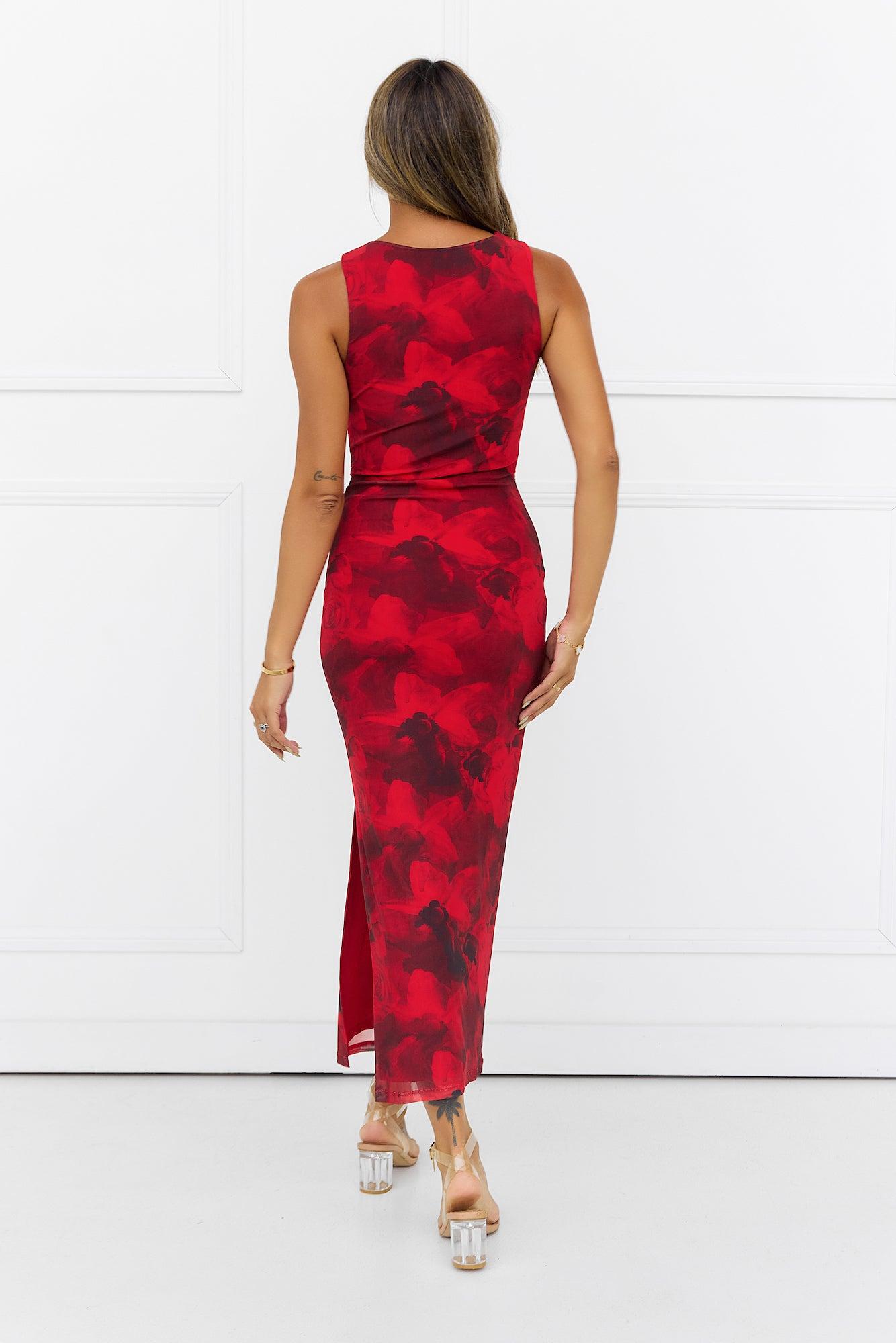 Zodiac Queen Mesh Maxi Dress Red Product Image