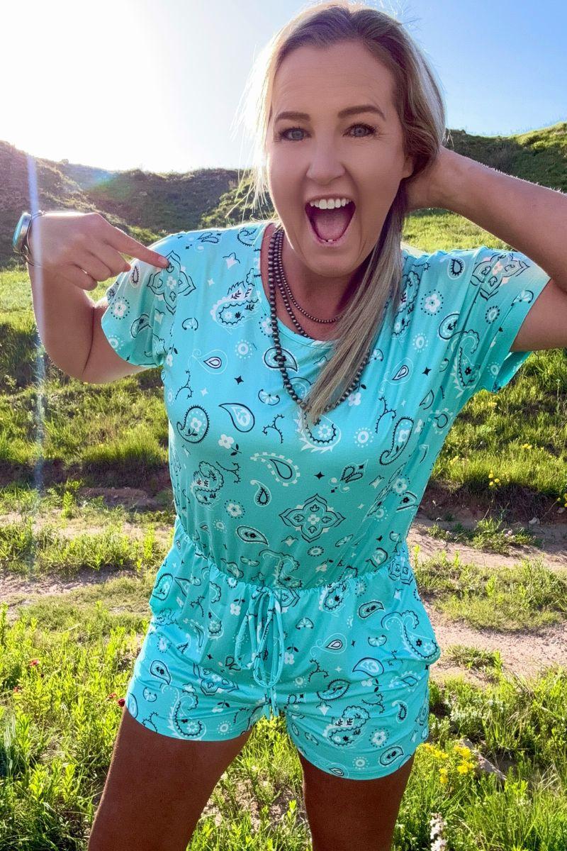 Sterling Kreek Bandana Babe Turquoise Romper Product Image