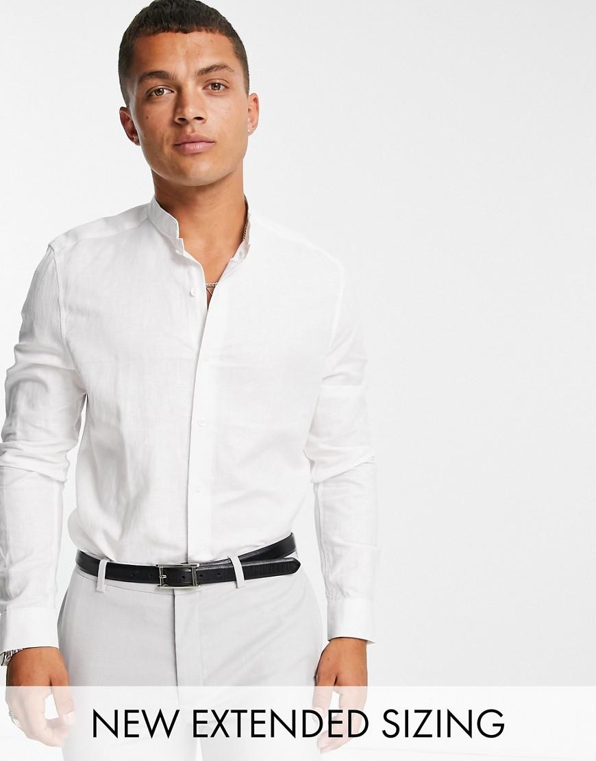 ASOS DESIGN regular smart linen shirt with mandarin collar Product Image
