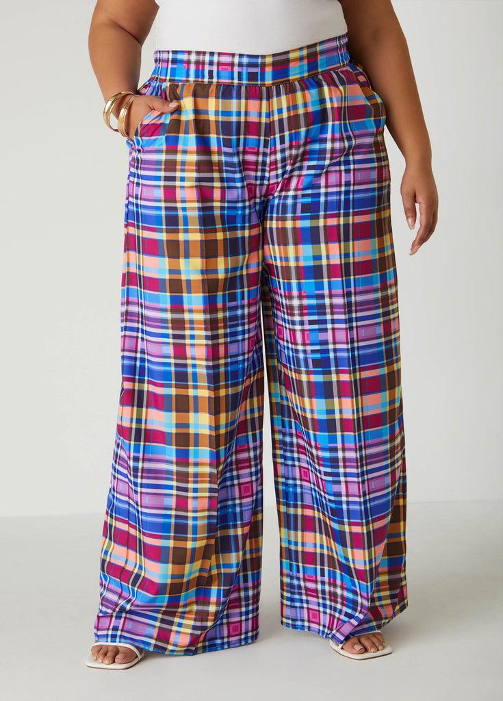 Plaid High Rise Wide Leg Pants Product Image