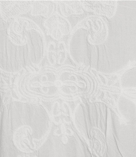 Leo & Nicole Woven Embroidered Scalloped Lace Trim Scoop Neck 3/4 Sleeve Top Product Image