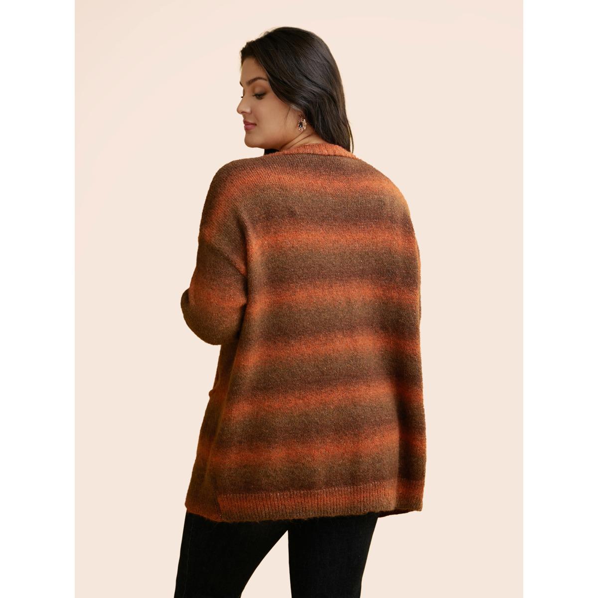 Plus Size Gradient Dye Design Pockets Cardigan Yellowishbrown Women Basics Loose Long Sleeve Everyday Cardigans BloomChic 18-20/2X Product Image