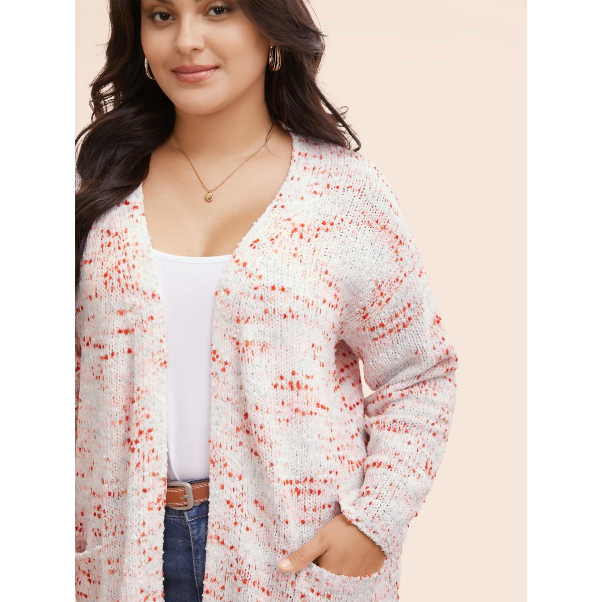 Plus Size Heather Drop Shoulder Pocket Cardigan Originalwhite Women Casual Loose Long Sleeve Everyday Cardigans BloomChic 22-24/3X Product Image