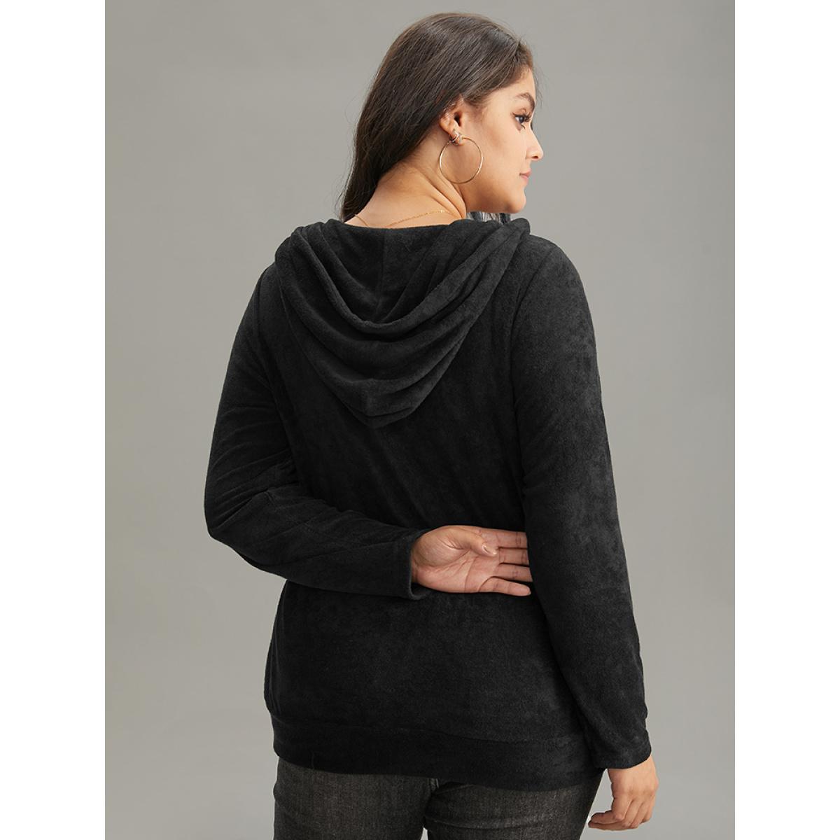 Plus Size Supersoft Essentials Solid Terry Hooded Zipper Sweatshirt Women Black Casual Plain Hooded Dailywear Sweatshirts BloomChic 28/5X Product Image