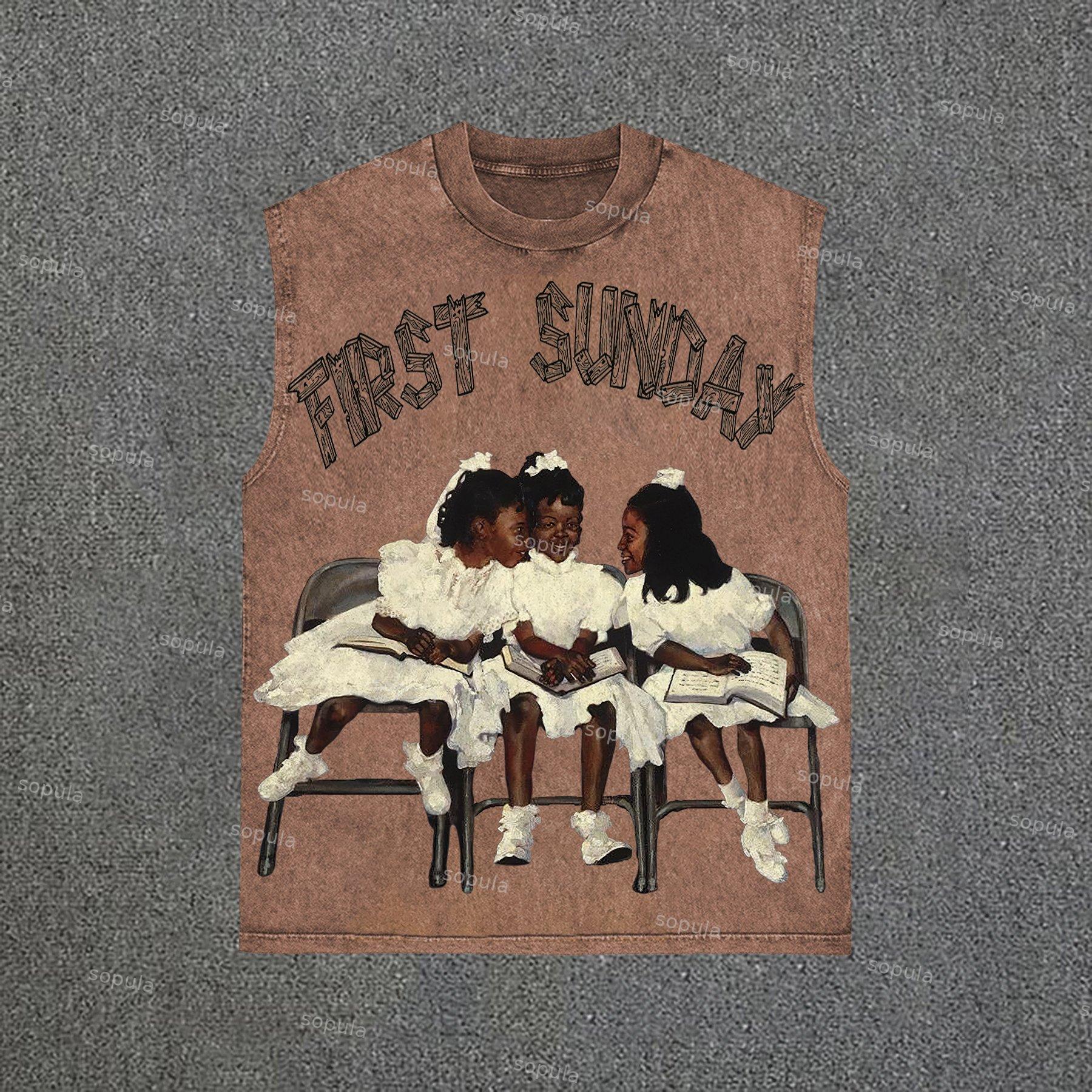 Men's Retro First Sunday Graphic Washed Tank Top Sleeveless Shirt Product Image