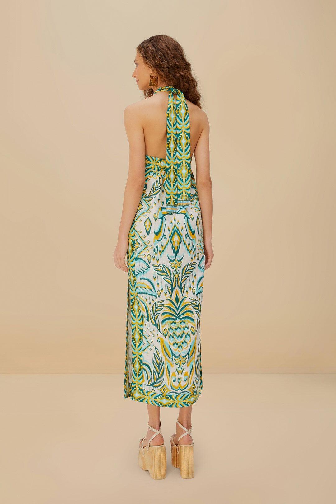 Off-White Tropical Tapestry Euroflax™ Premium Linen Maxi Dress Product Image