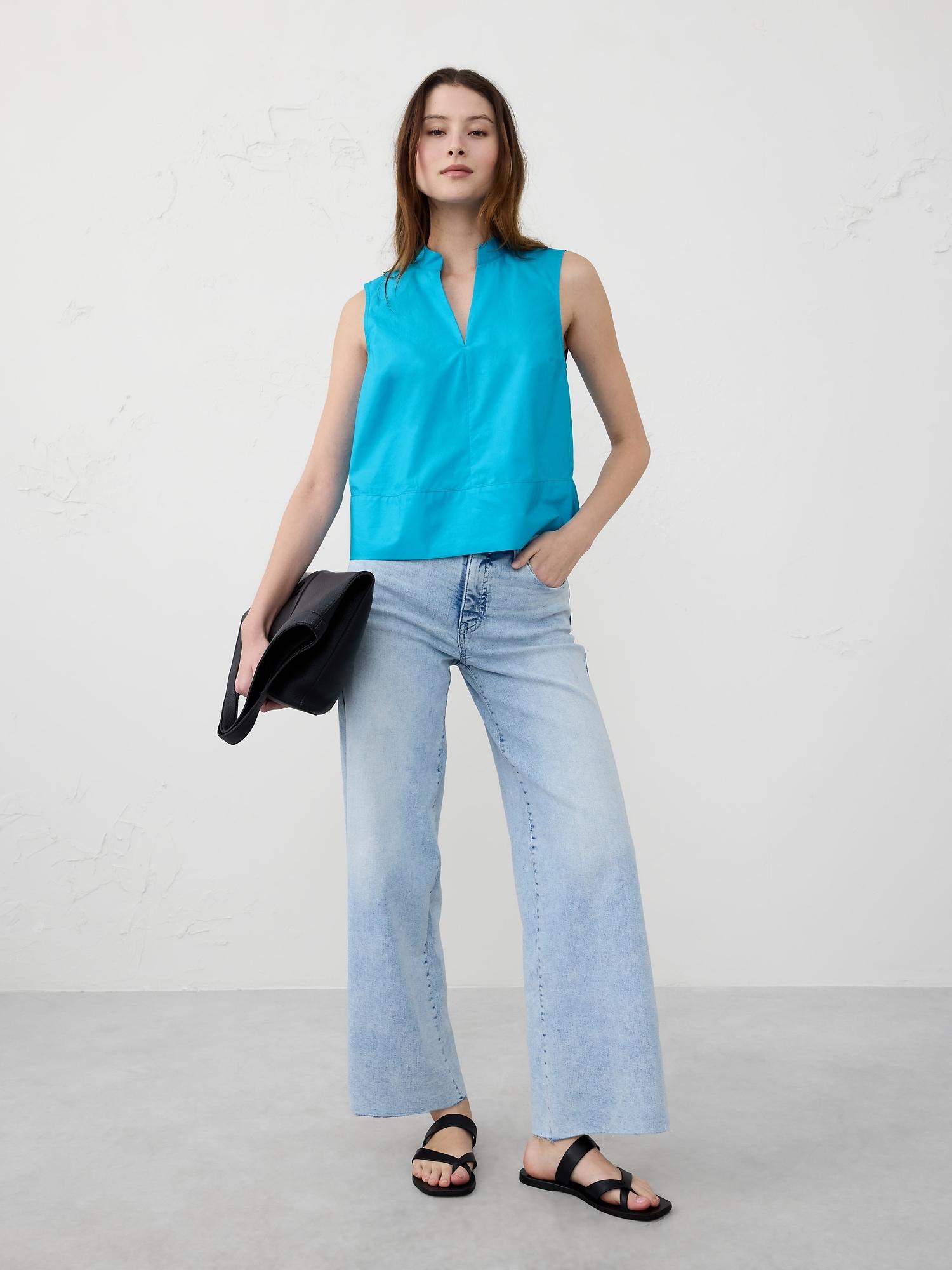 Poplin Split-Neck Top Product Image