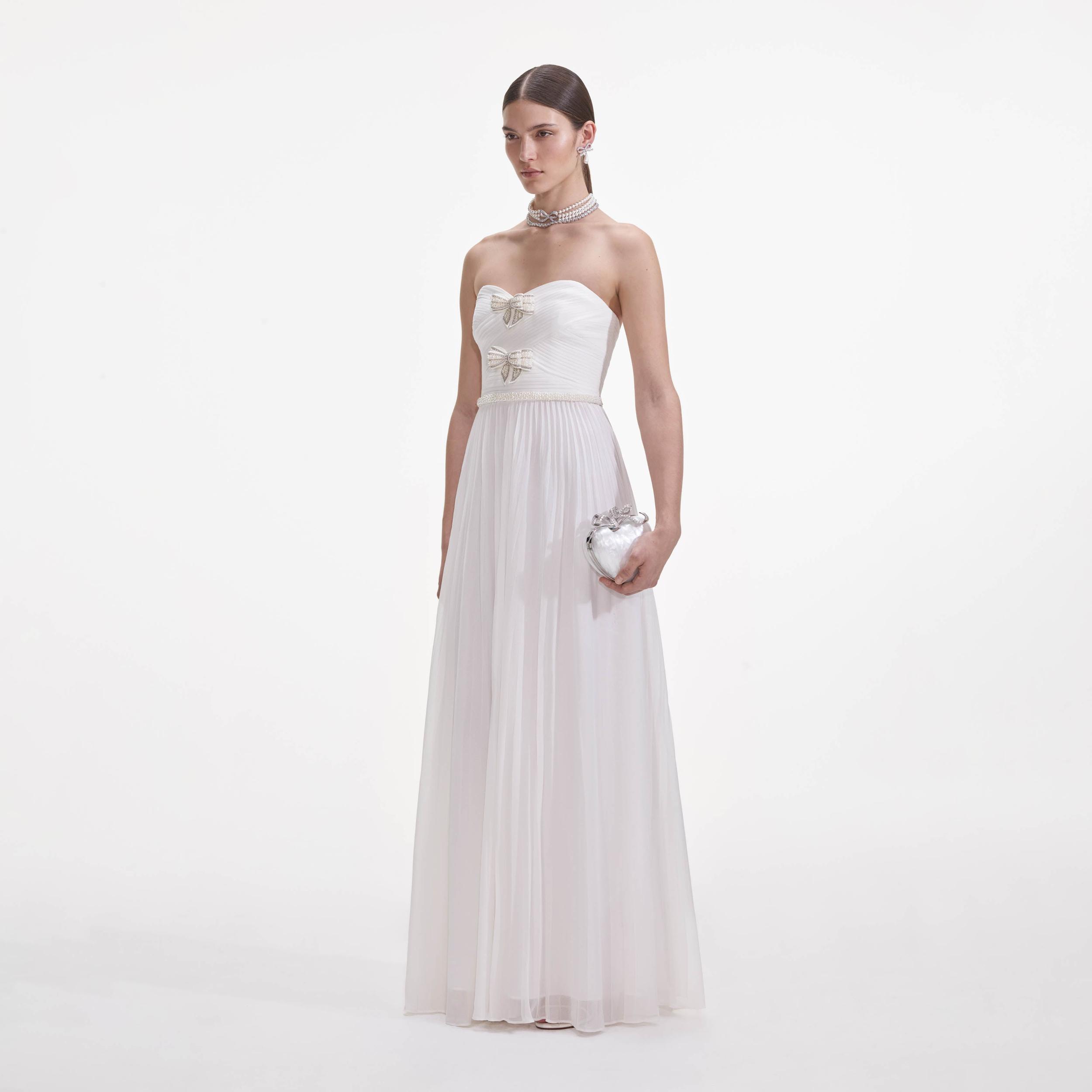 White Chiffon Bow Maxi Dress Product Image