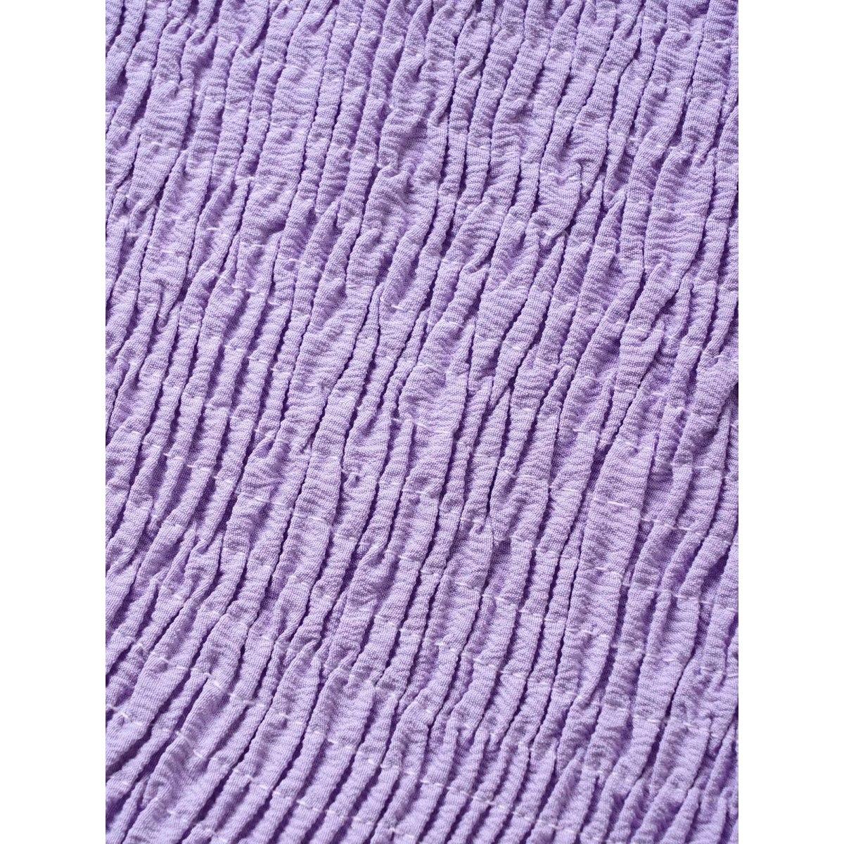 Plus Size Square Neck Solid Ruffle Trim Shirred Dress Lavender Women Elegant Shirred Square Neck Half Sleeve Curvy BloomChic 28/5X Product Image