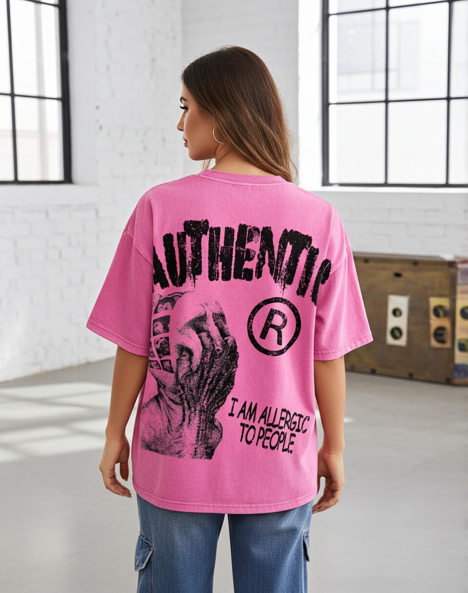 Vintage I Am Allergic To People Graphic Print Acid Wash T-shirt Product Image