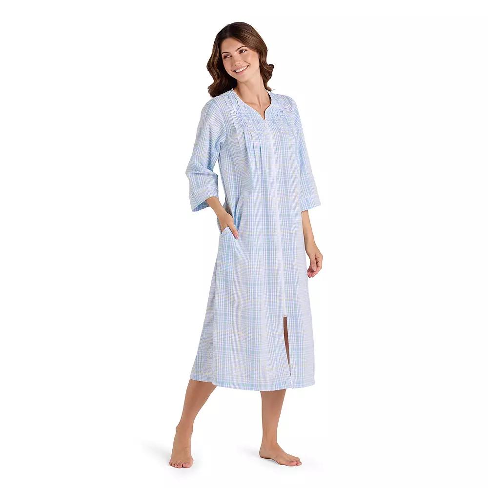 Women's Miss Elaine Essentials Seersucker Long Zip Robe,  Product Image