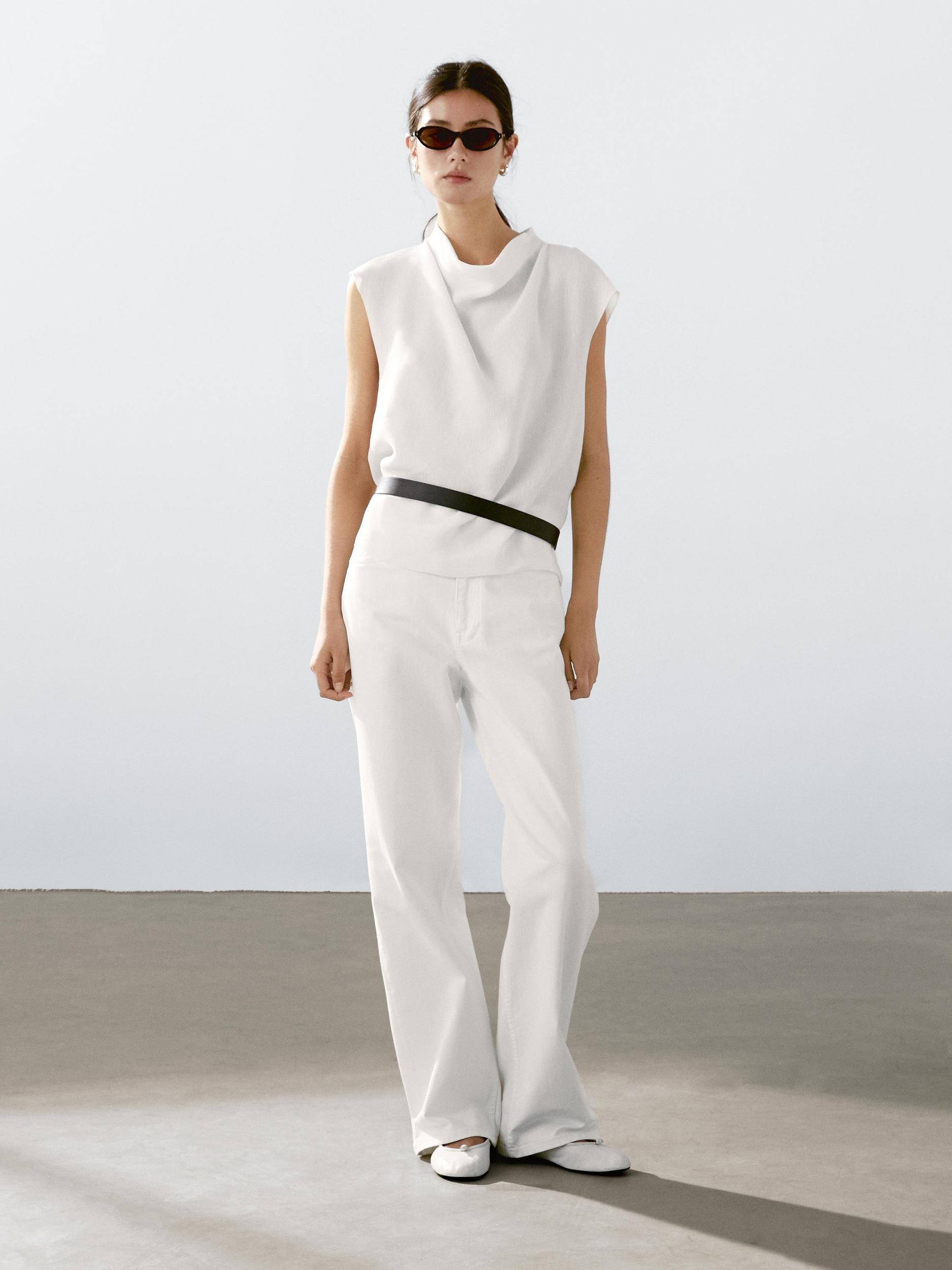 Flowing blouse with draped collar Product Image