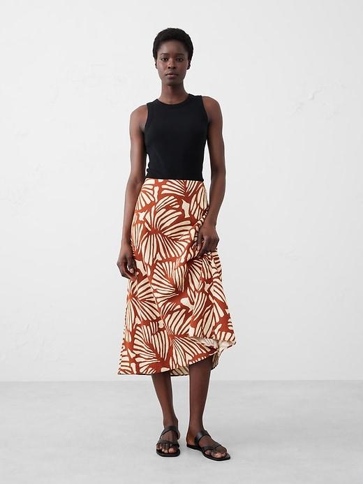 Linen-Blend Midi Slip Skirt Product Image