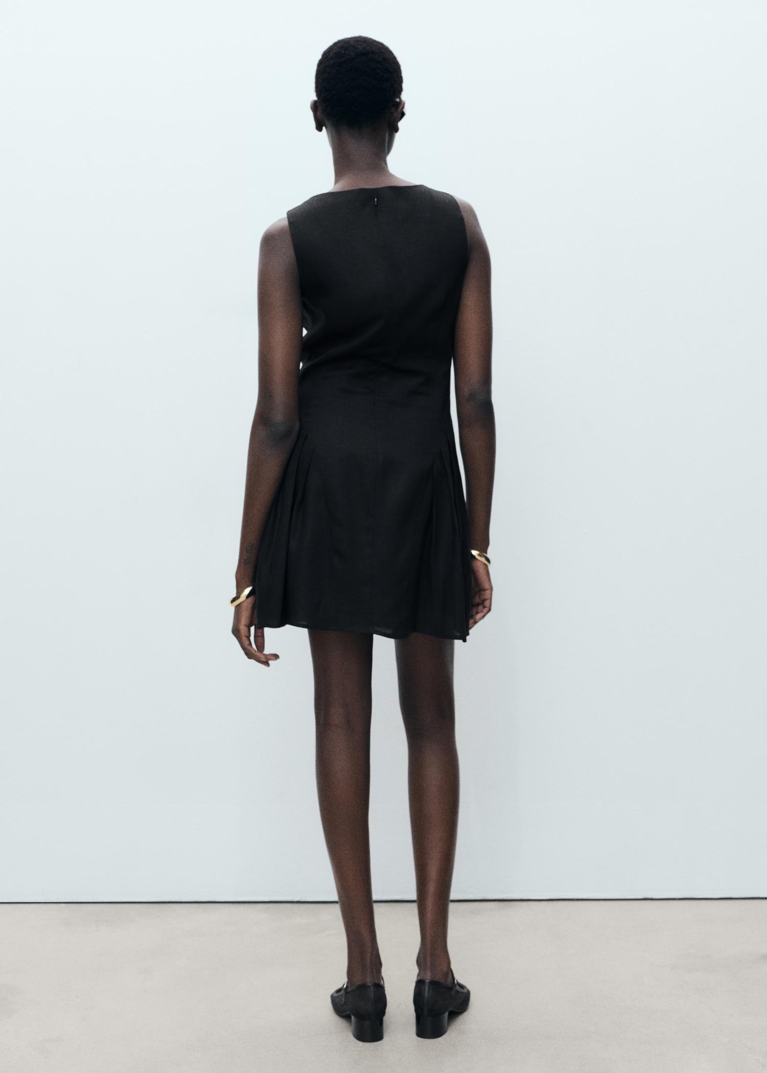 Short pleated linen-blend dress - Women | MANGO USA Product Image