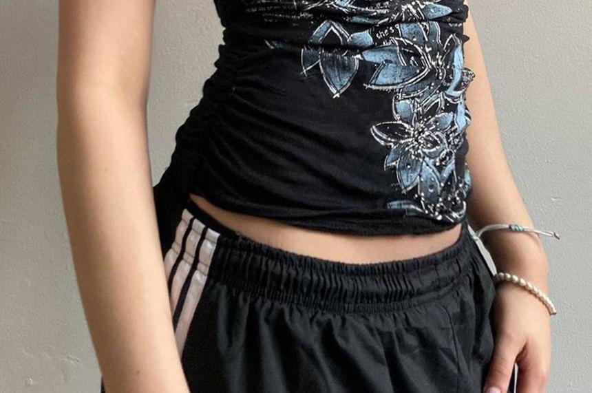 V-Neck Floral Print Slim-Fit Crop Cami Top Product Image