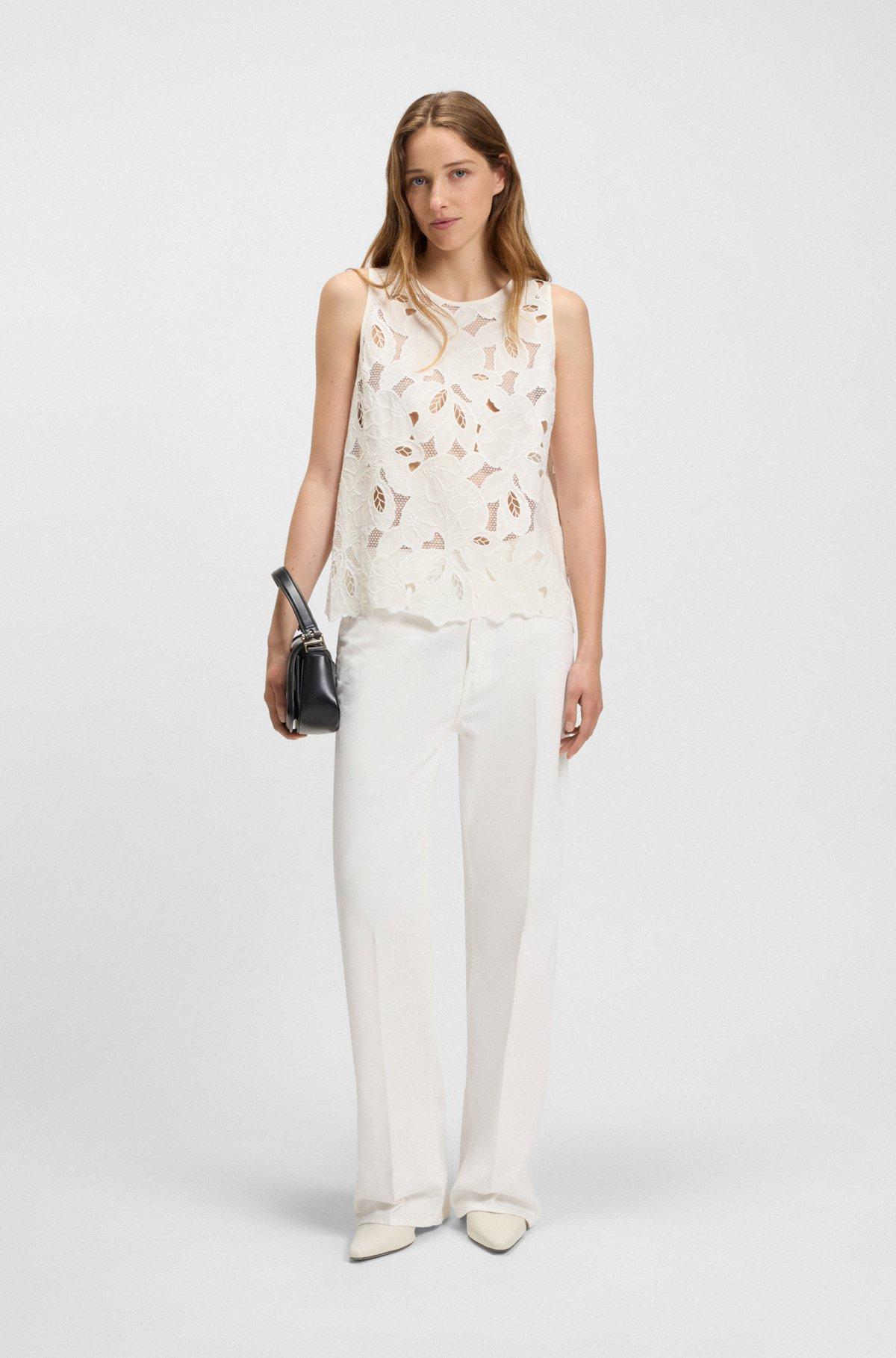 BOSS - Sleeveless blouse with broderie anglaise - White Product Image