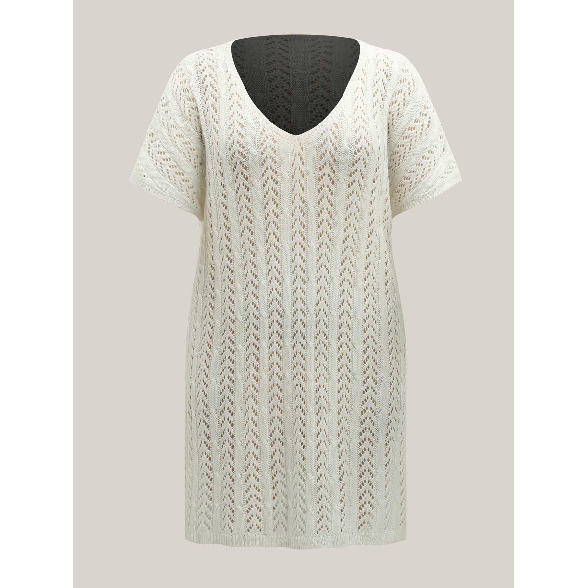 Plus Size Cut Out Textured Side Slit Swim Cover-Up Women's Swimwear Ivory Resort Loose Texture Curve Swim Cover Ups BloomChic 30/6X Product Image