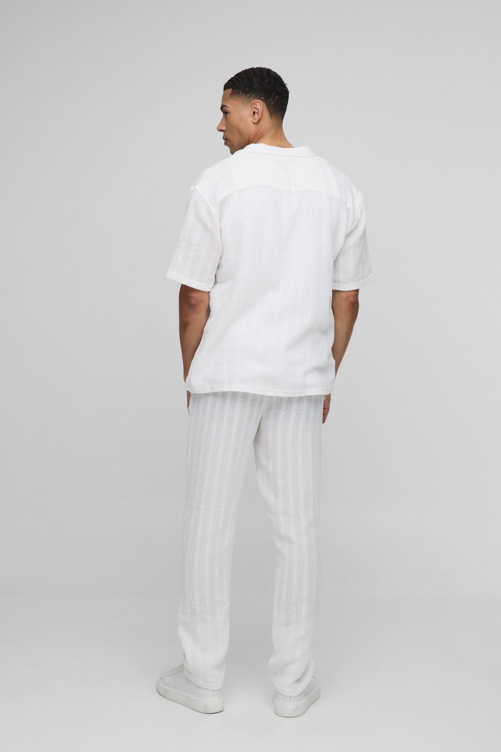 Oversized Textured Stripe Shirt & Pants Set | boohooMAN USA Product Image