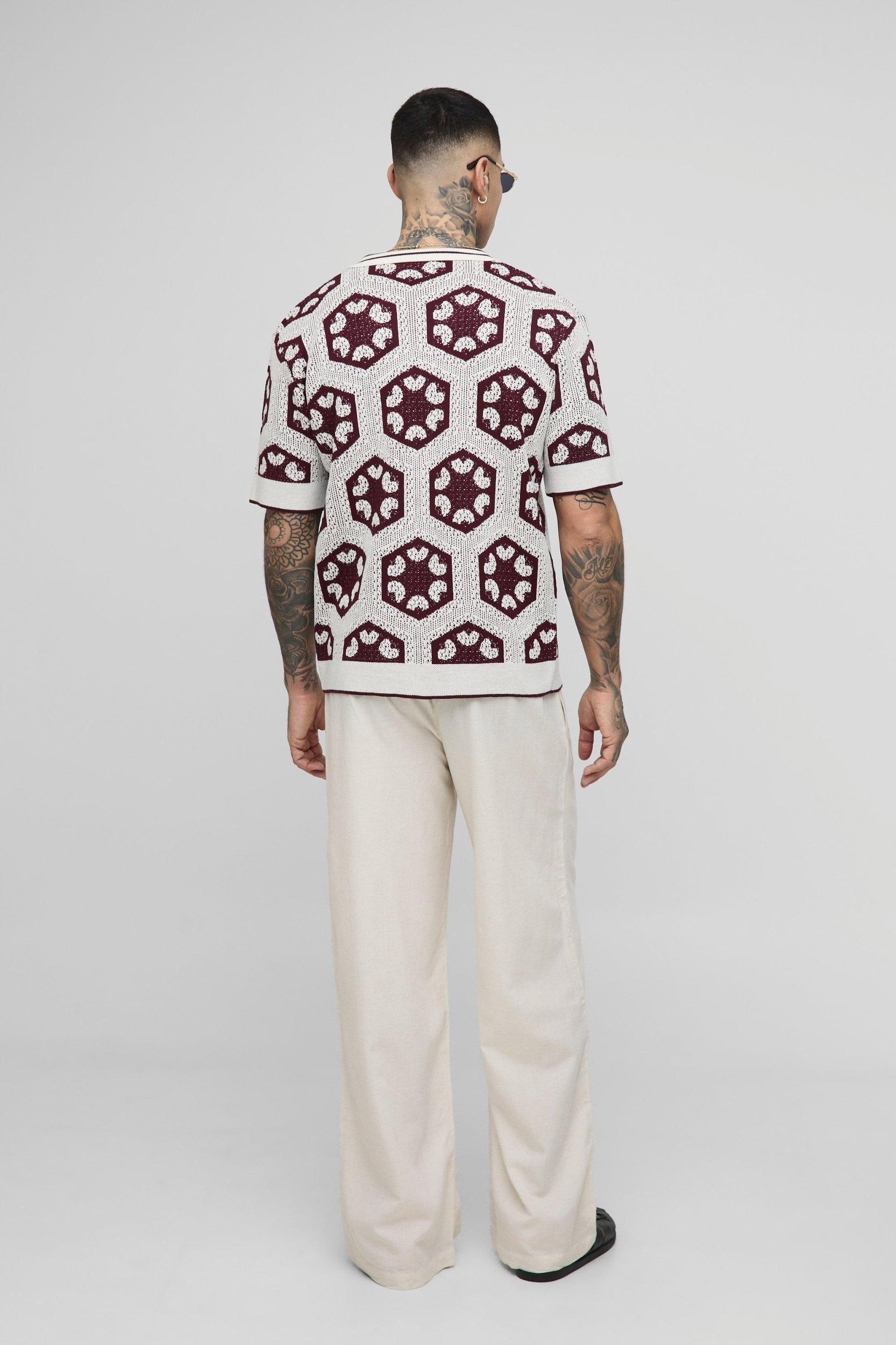 Tall Oversized Crochet Knitted Shirt | boohooMAN USA Product Image