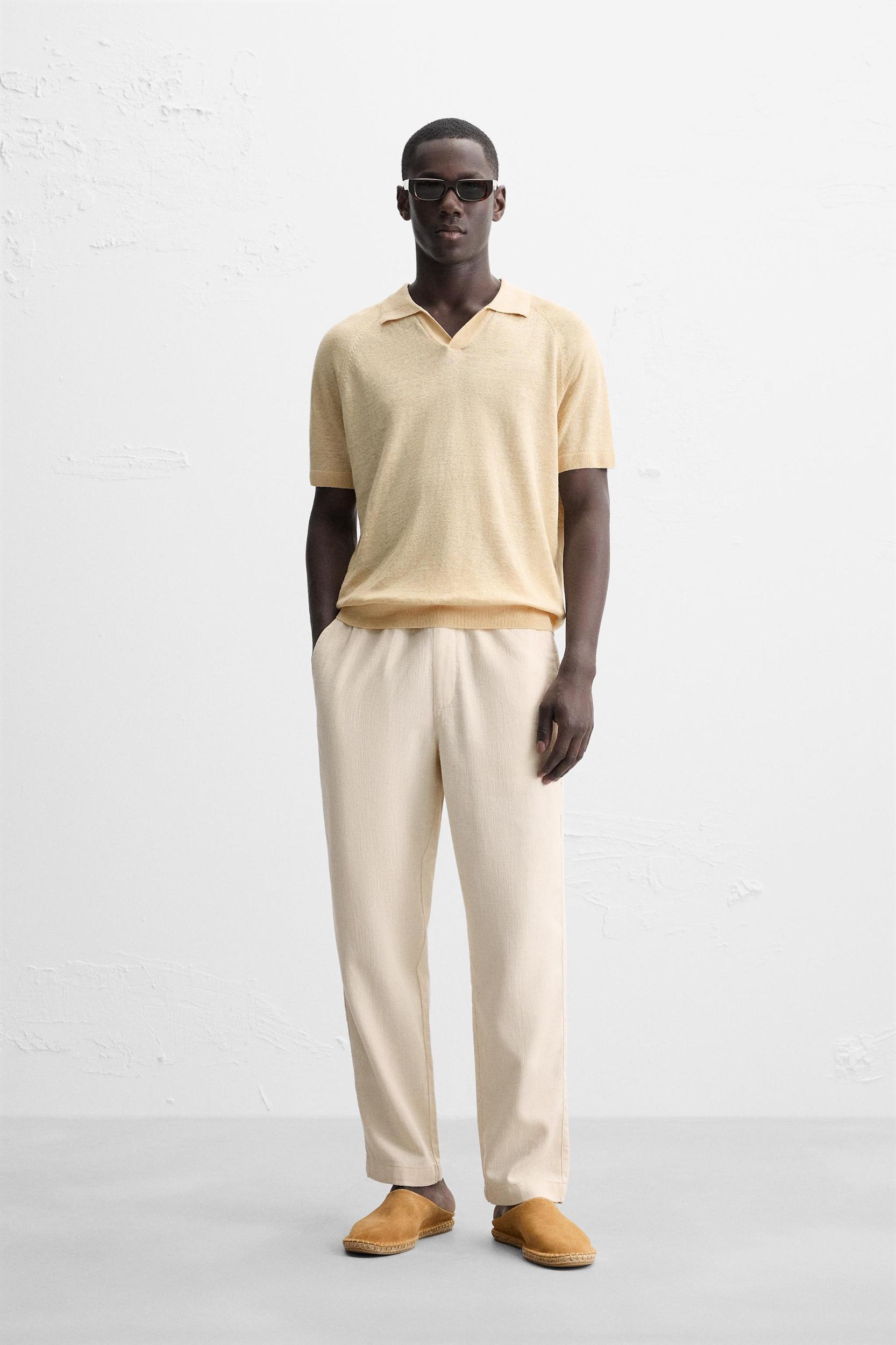 100% LINEN KNIT POLO SHIRT Product Image