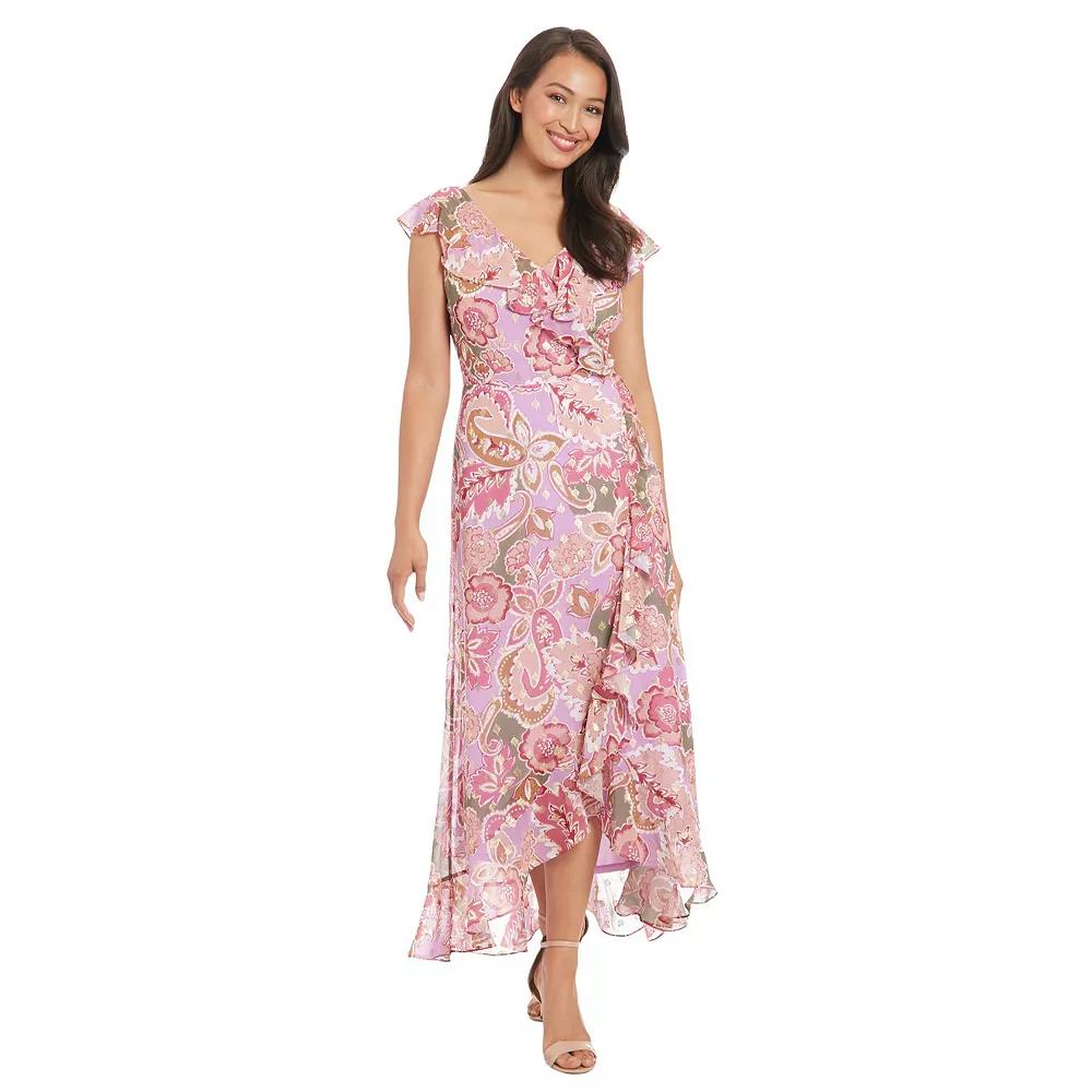 Women's London Times Ruffle Wrap Maxi Dress, Size: 12, Pink Product Image