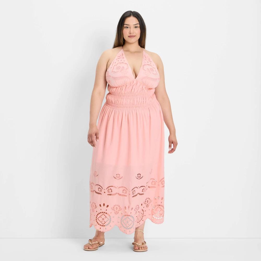 Women's Eyelet Maxi A-Line Dress - Future Collective Cream 3X Product Image