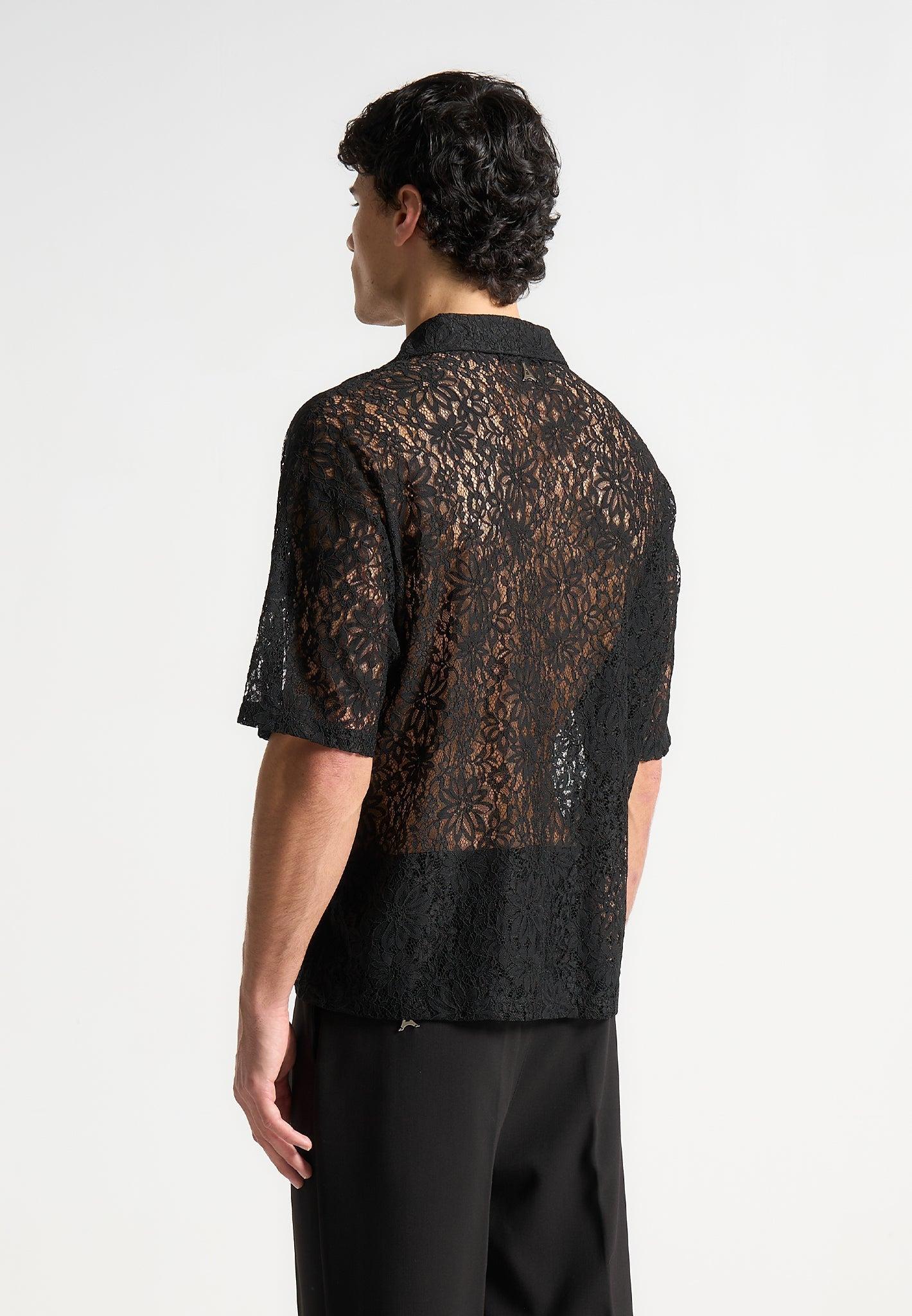 Boxy Lace Revere Shirt - Black Male Product Image