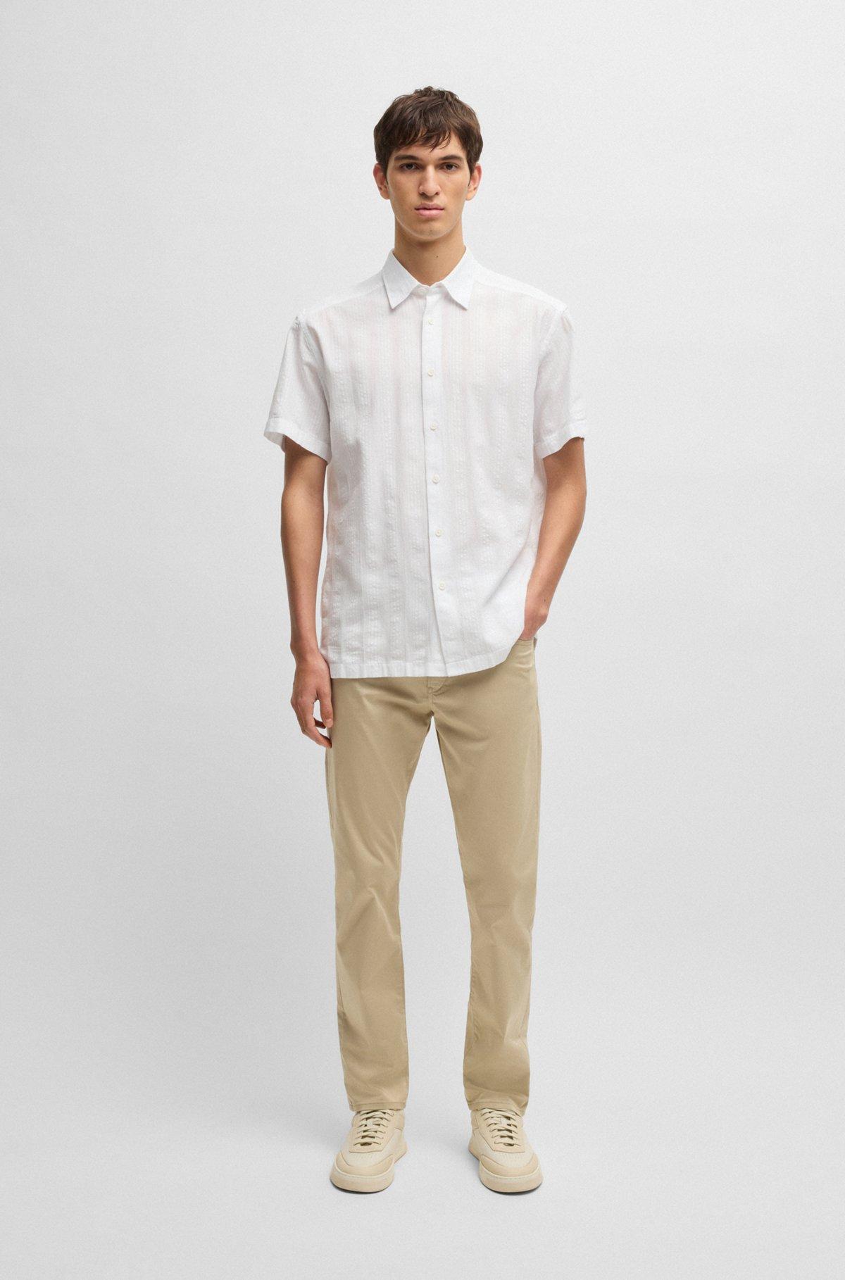 BOSS - Relaxed-fit shirt in striped cotton - White Product Image