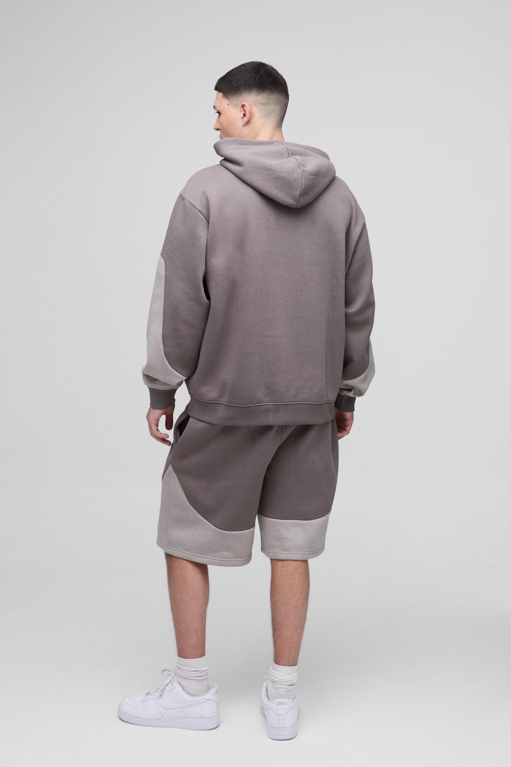 Oversized Man Colour Block Short Zip Hooded Tracksuit | boohooMAN USA Product Image
