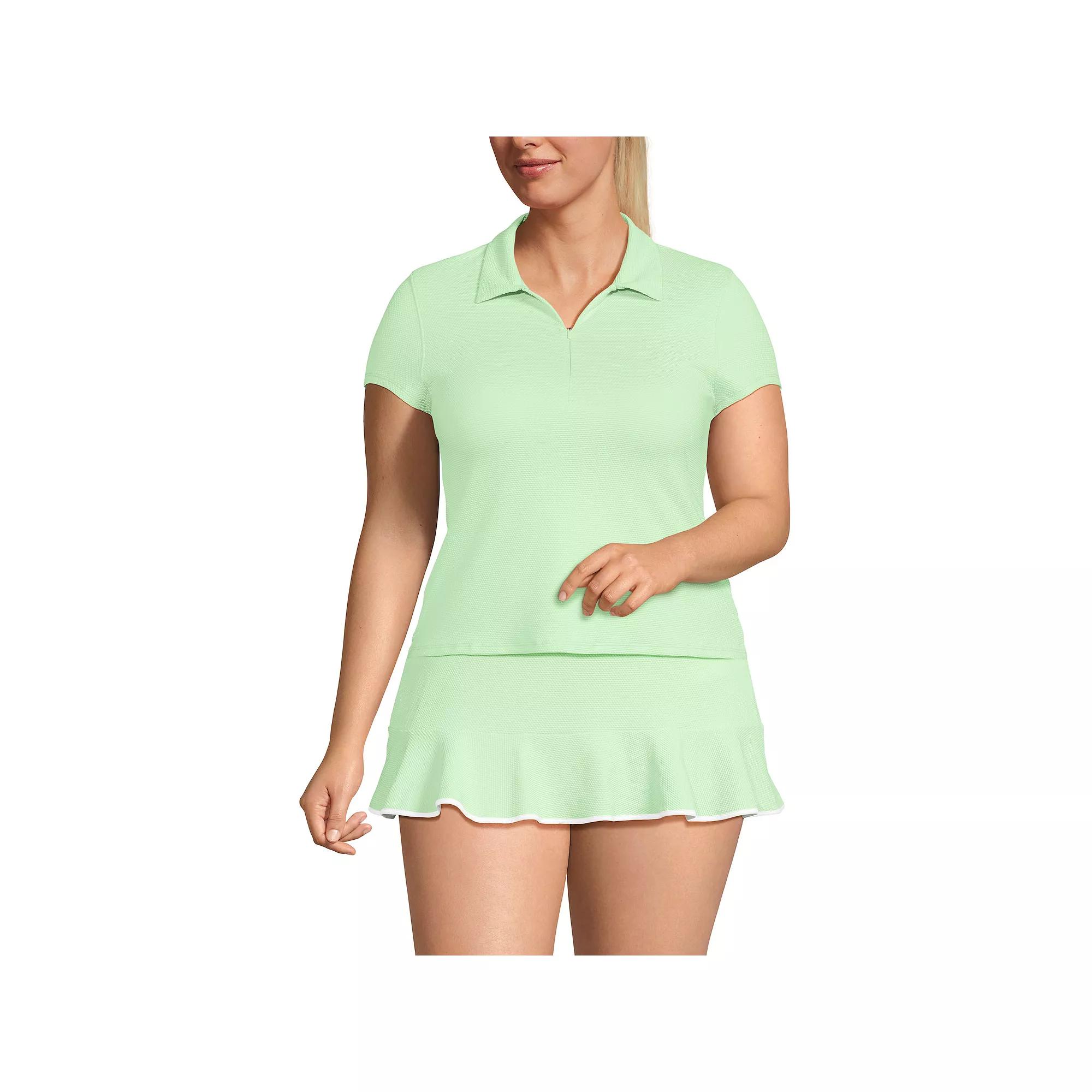 Plus Size Lands' End Short Sleeve Pique Johnny Collar Swim Top, Women's, Size: 2XL, Dusk Meadow Floral Product Image