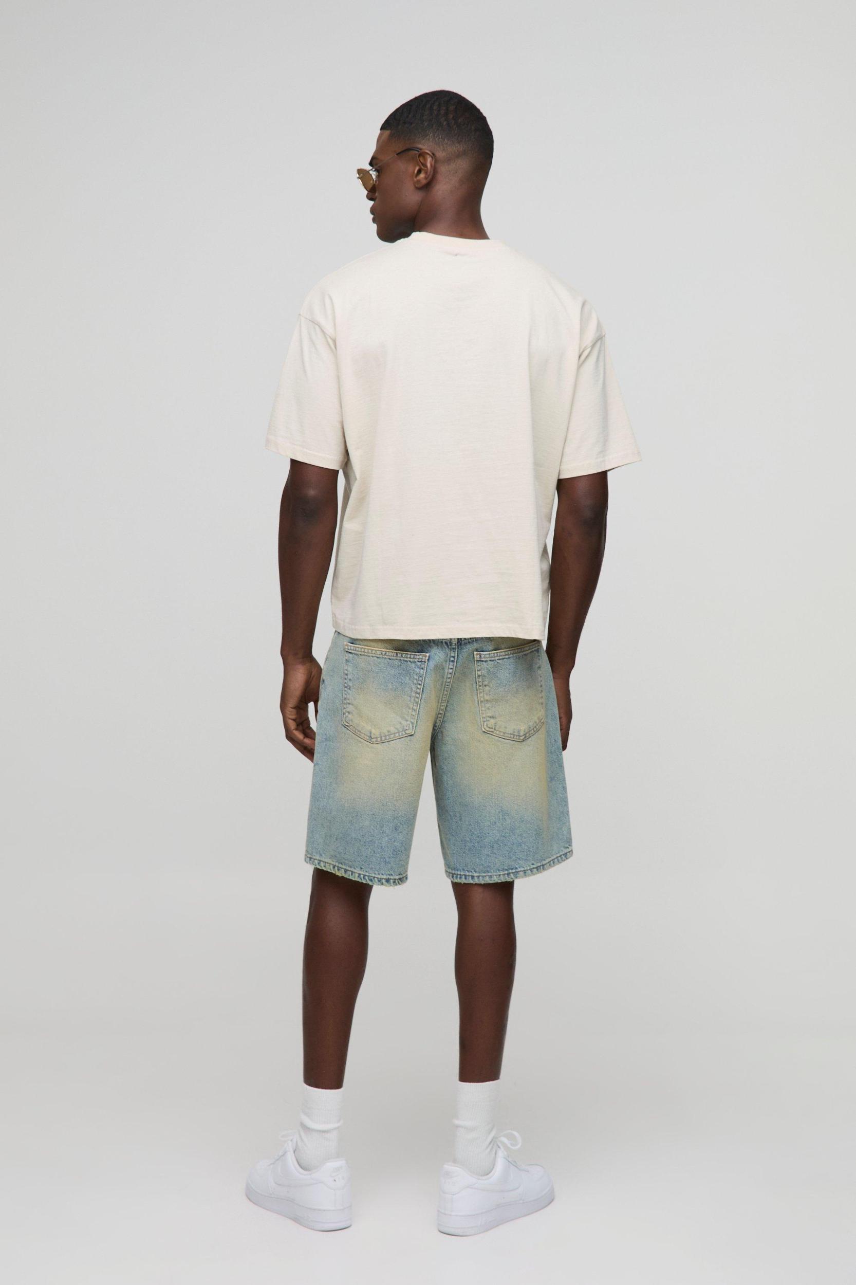 Relaxed Fit Extreme Washed Raw Hem Denim Shorts | boohooMAN USA Product Image