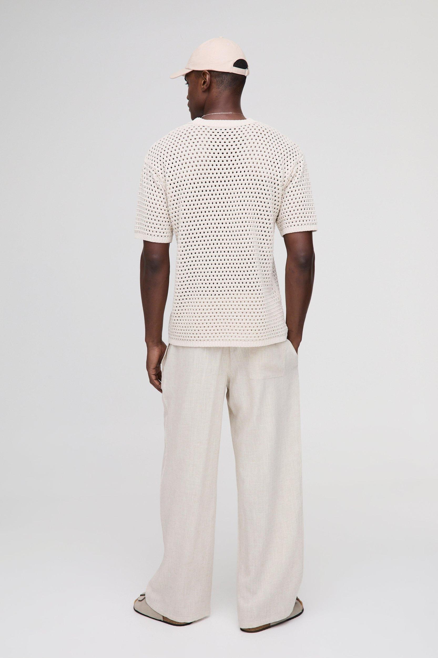 Half & Half Waistband Wide Fit Pleat Front Linen Blend Pants | boohooMAN USA Product Image