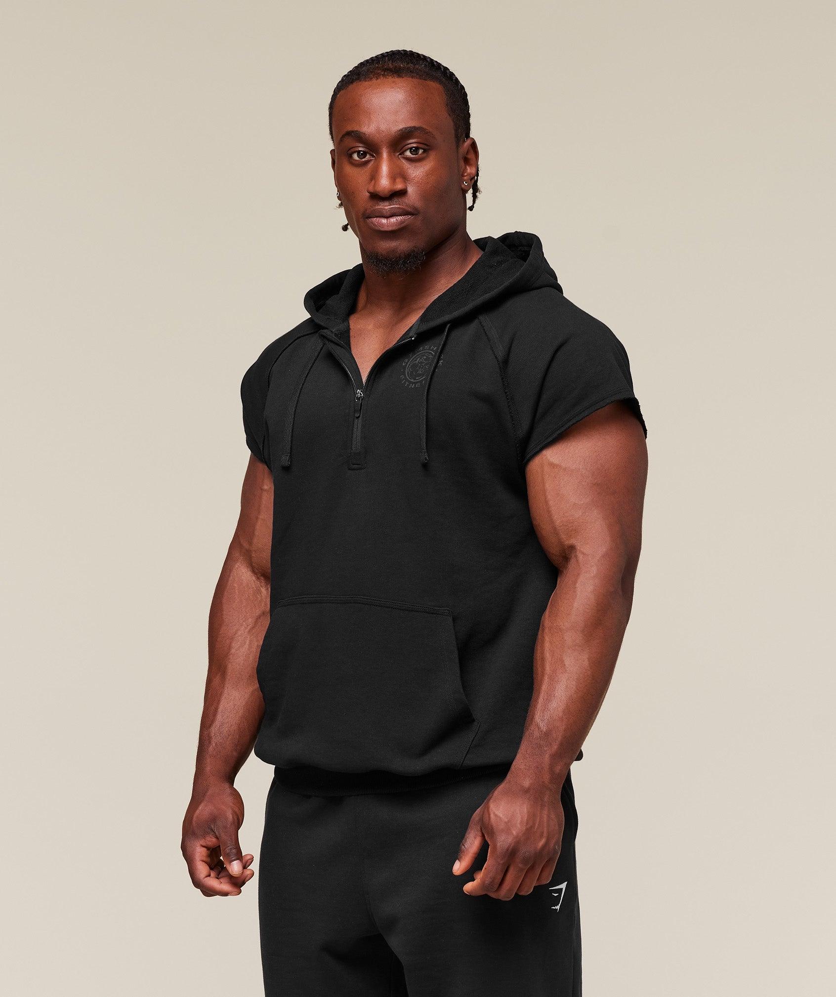 Gymshark Legacy 1/4 Zip Cap Sleeve Hoodie - Black Male Product Image