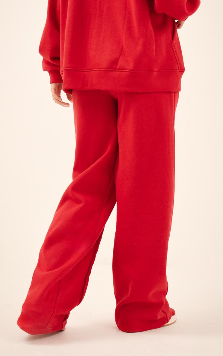 Red Oversized Wide Leg Seam Detail Sweatpants Product Image