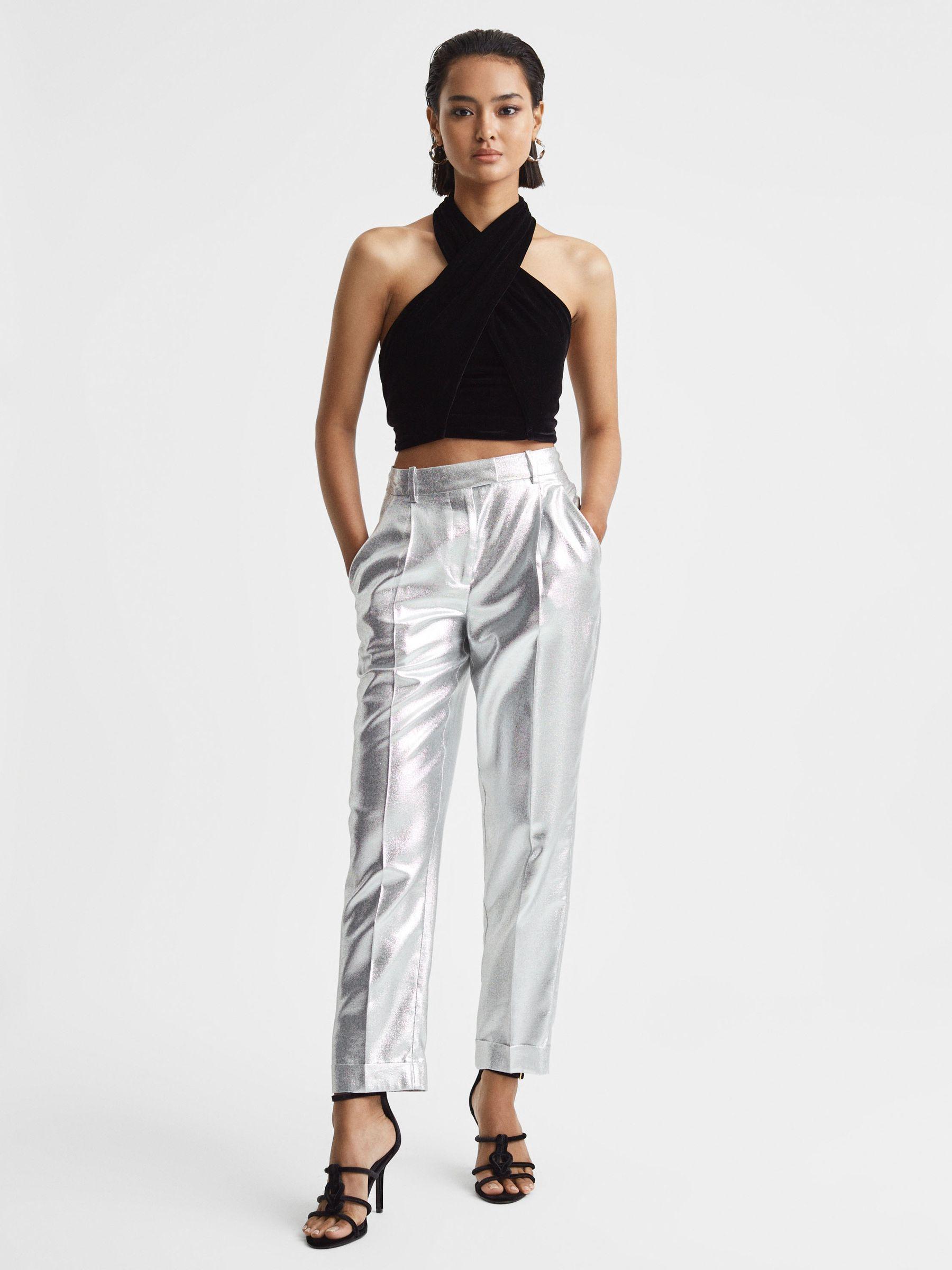 Velvet Halter Neck Cropped Top in Black Product Image