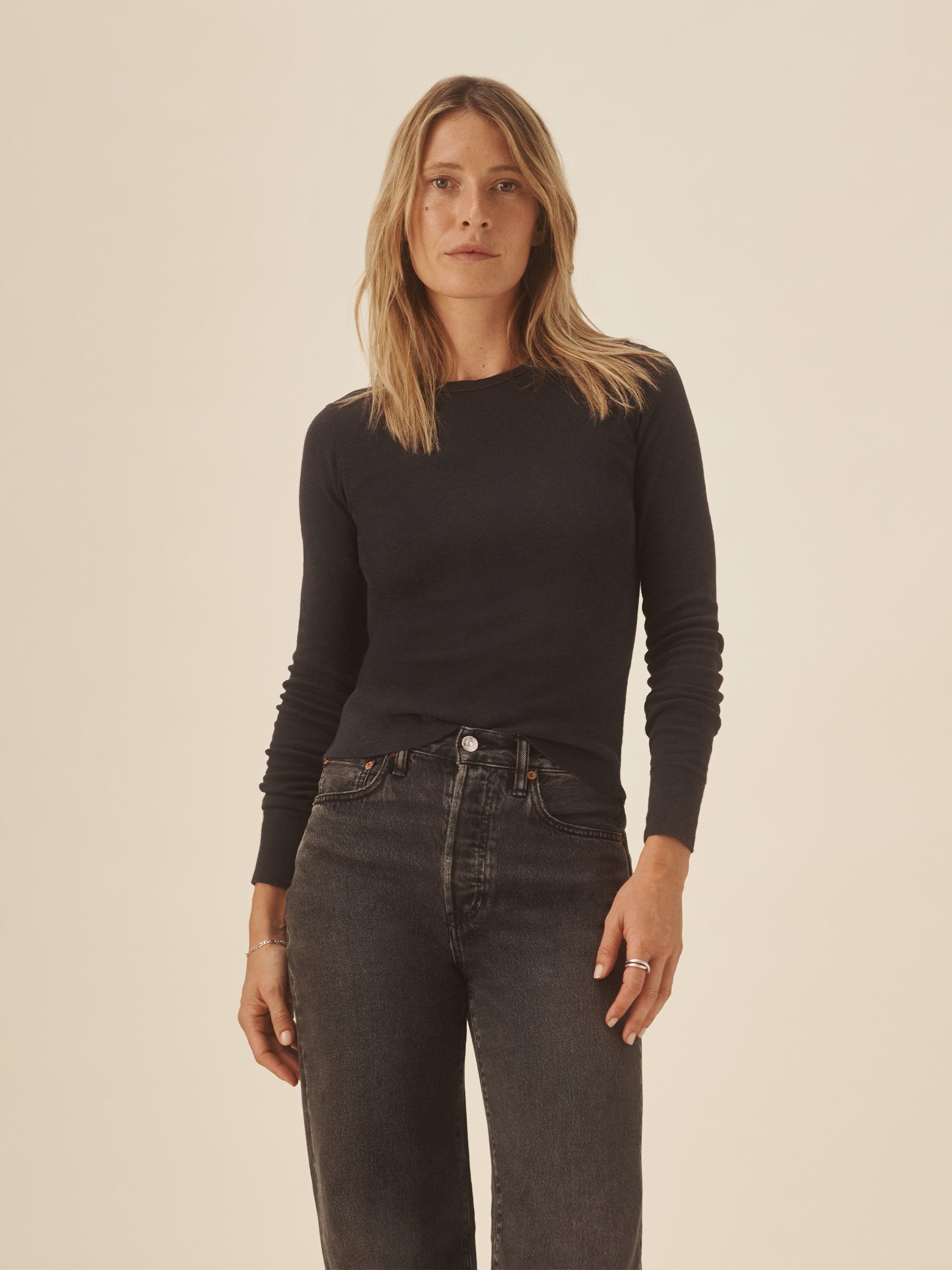 Soft Black Heirloom Rib L/S Crew Product Image