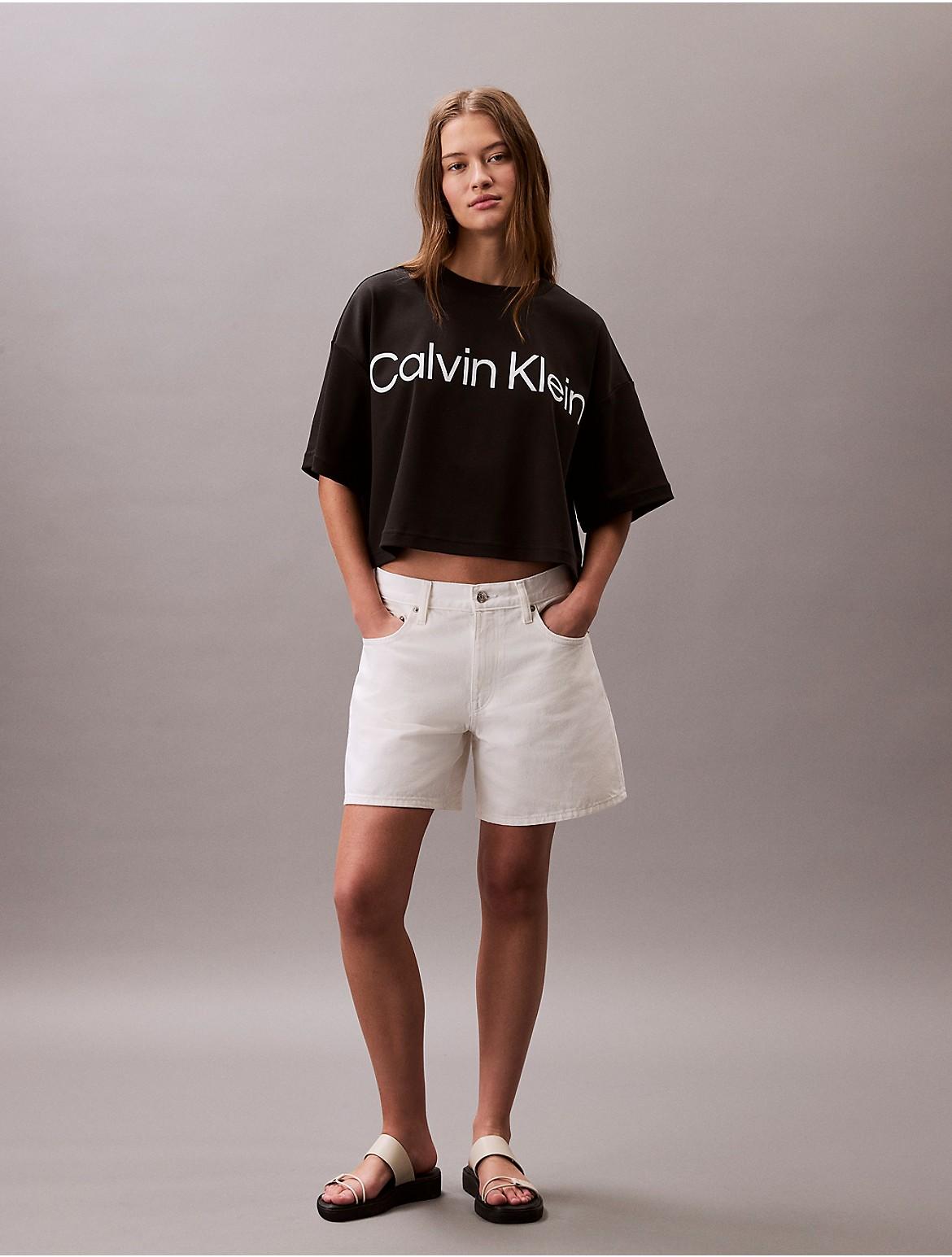 Calvin Klein Womens Logo Graphic Cropped Boxy T-Shirt - White Product Image