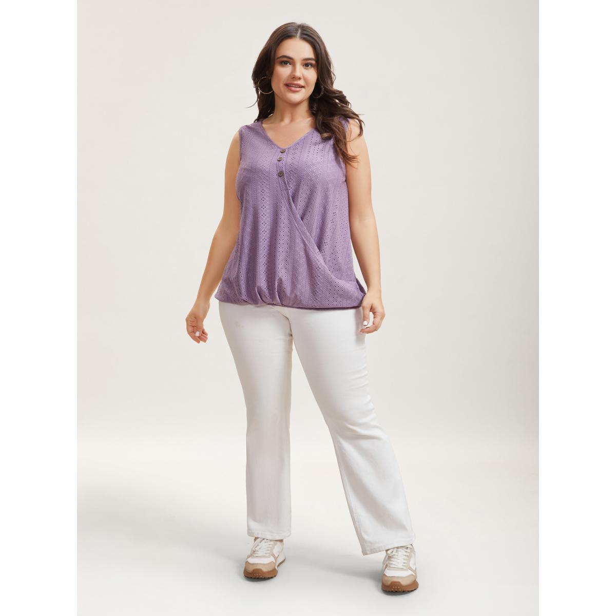 Plus Size Textured Button-Front Vest Women Mauve Casual Overlapping V-neck Everyday Tank Tops Camis BloomChic 30/6X Product Image