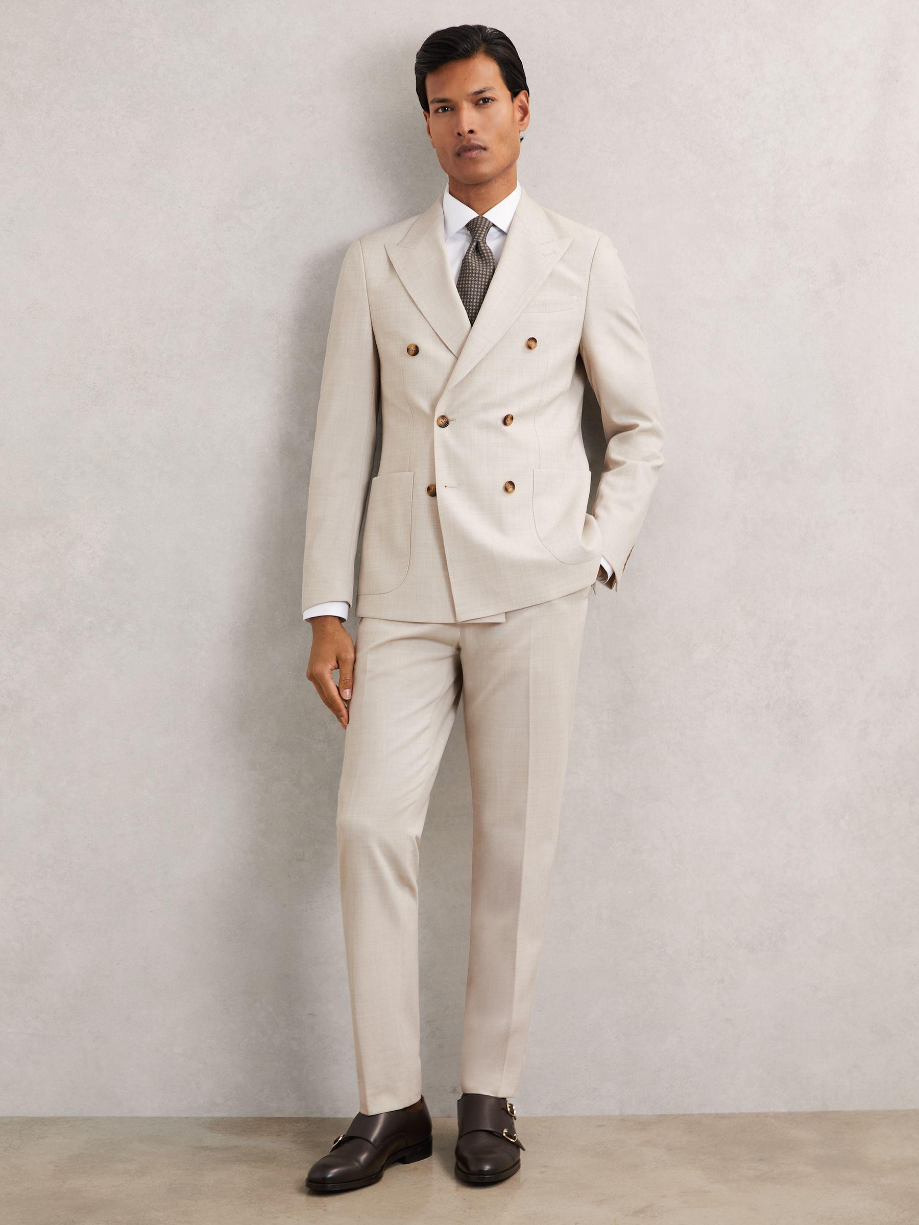 Slim-Fit Textured Suit Trousers With Wool in Stone Product Image