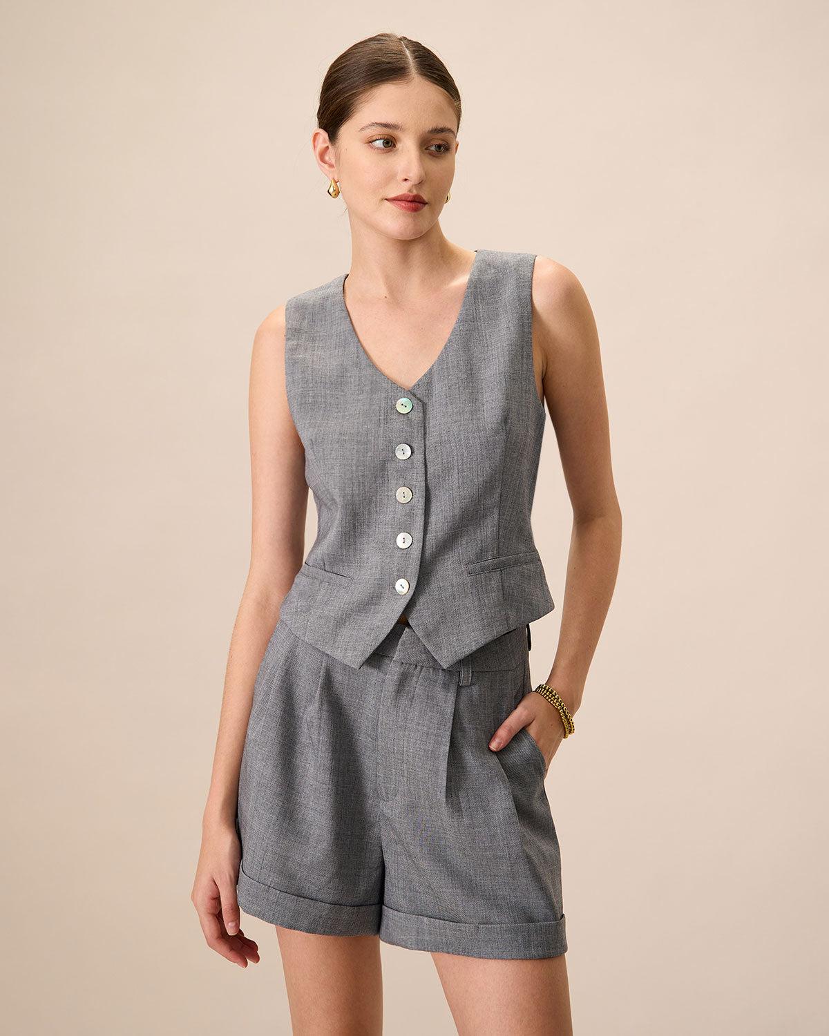 The Blue High-Waisted Pleated Shorts Product Image