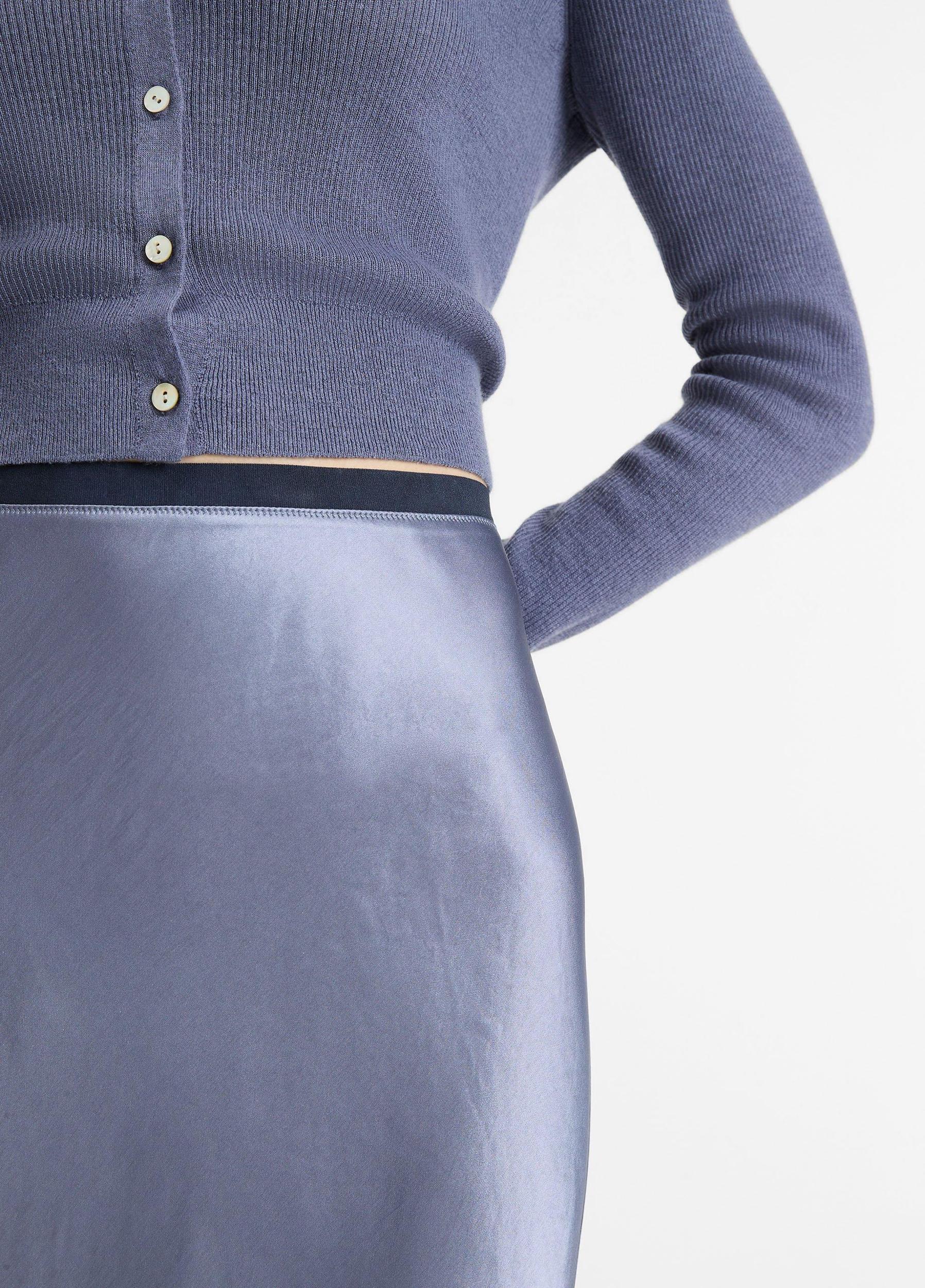 Contrast-Waistband Satin Bias Skirt Product Image