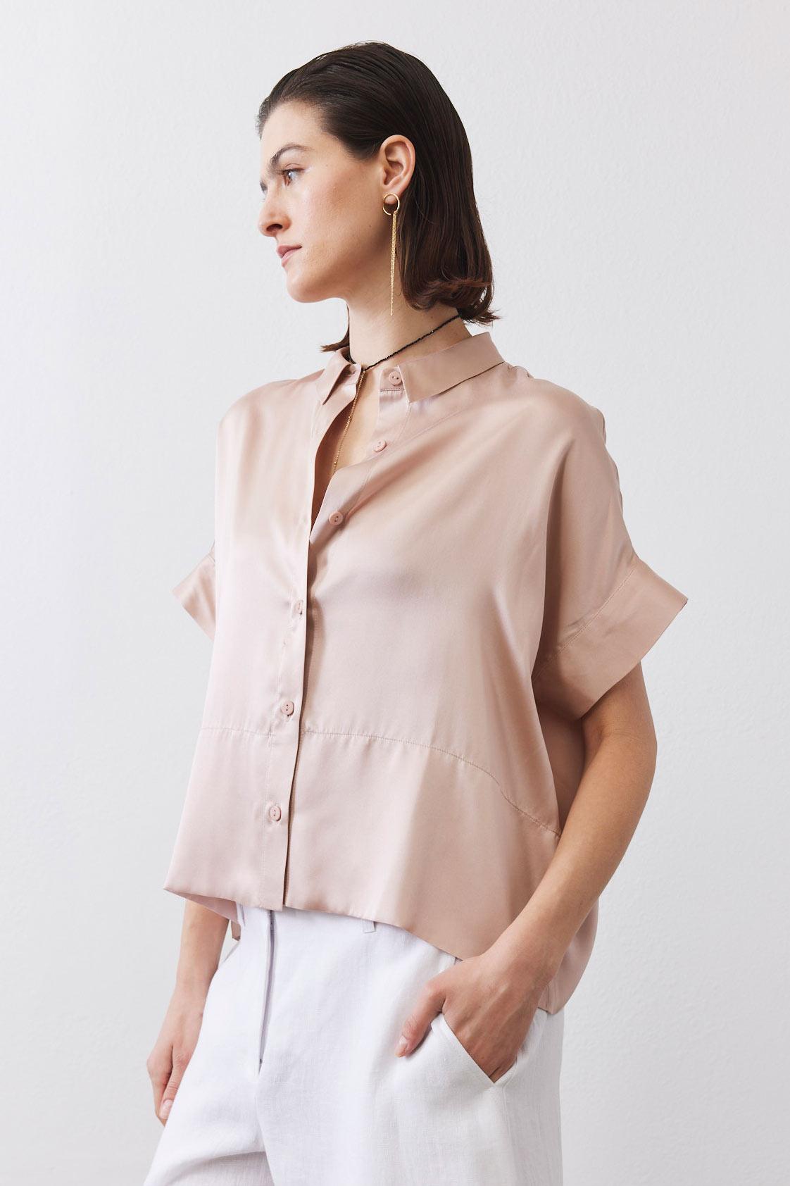 Boxy Washable Silk Cropped Blouse Product Image