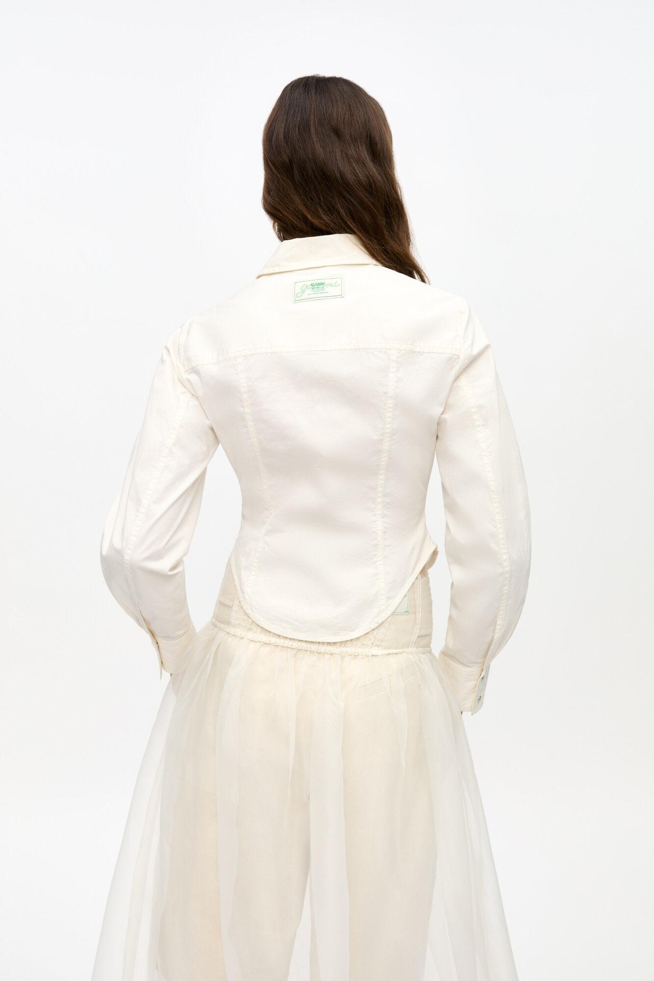 Ivory Washed Stretch Cotton Corset Shirt Product Image
