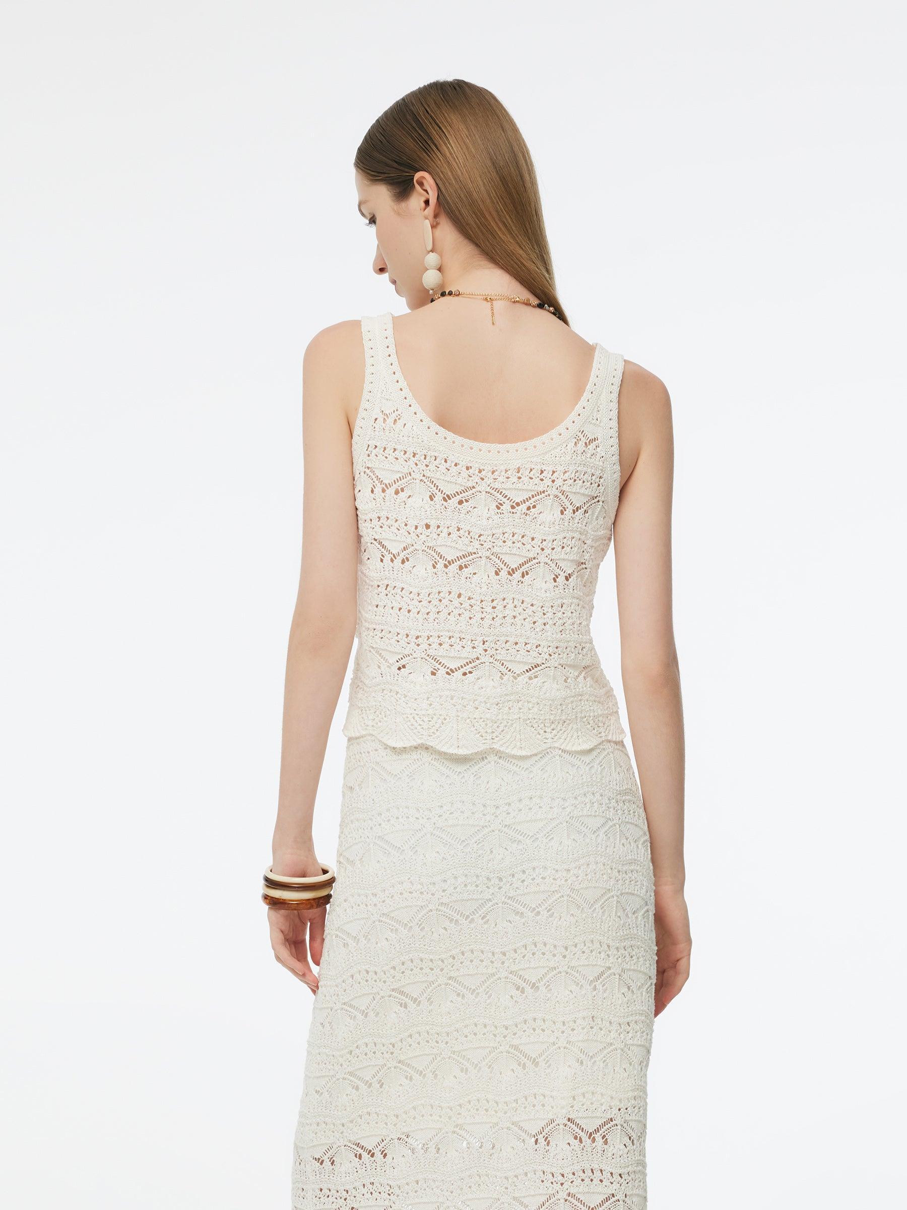 Linen Cotton Blend Women Openwork Tank Top Product Image