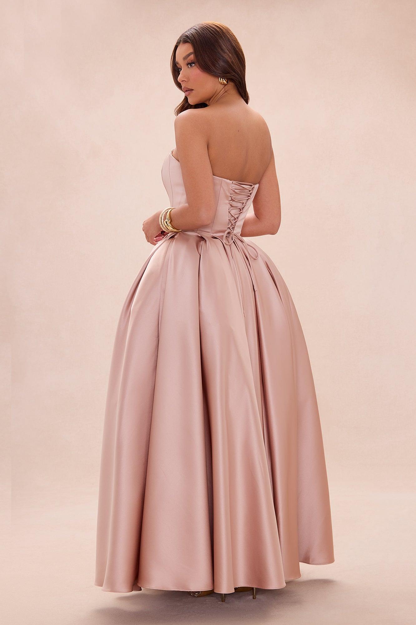 Invite Only Strapless Satin Gown - Mocha Female Product Image