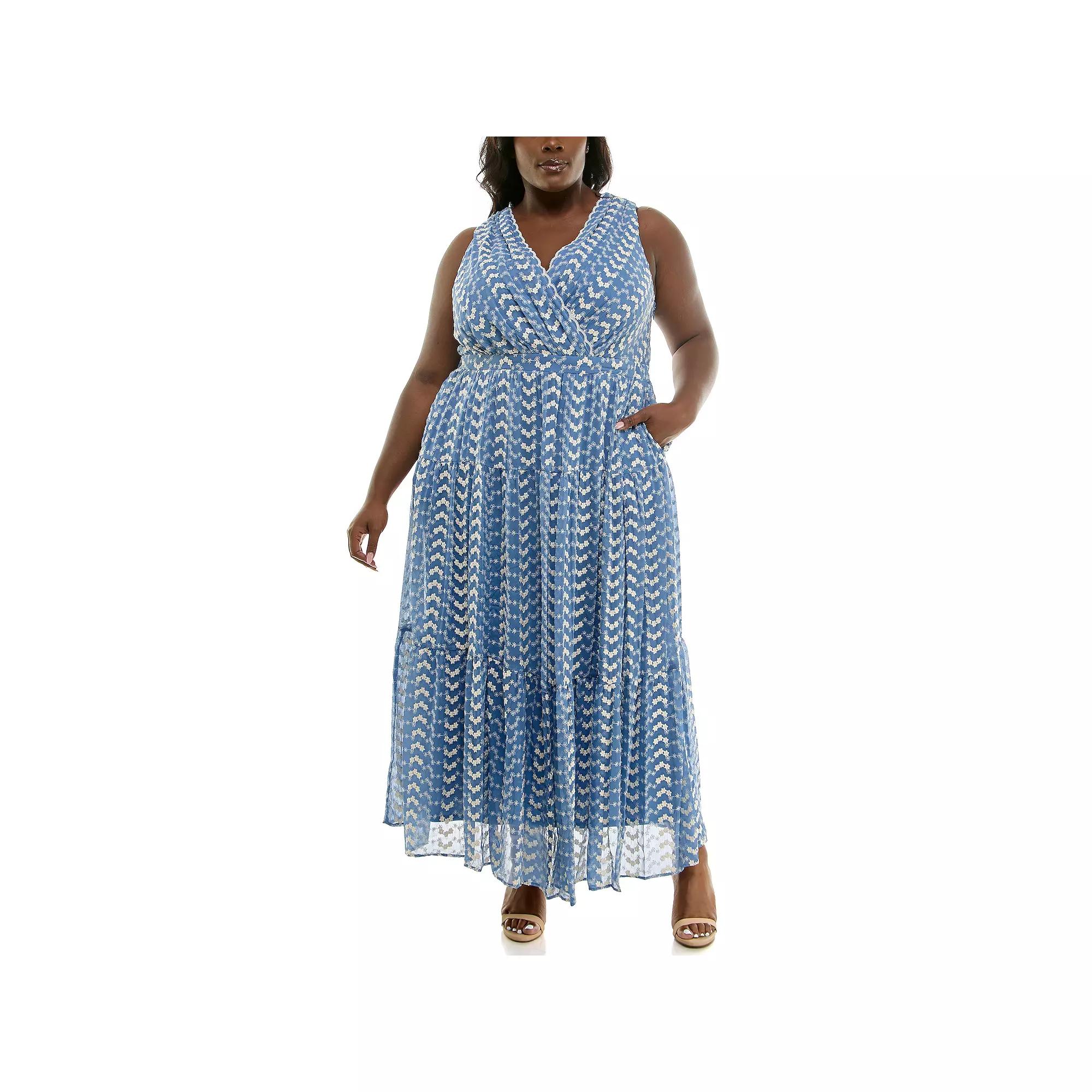 Plus Size Taylor Foldover V-Neck Tier Dress, Women's, Size: 22 - Regular, Blue Ivory Product Image